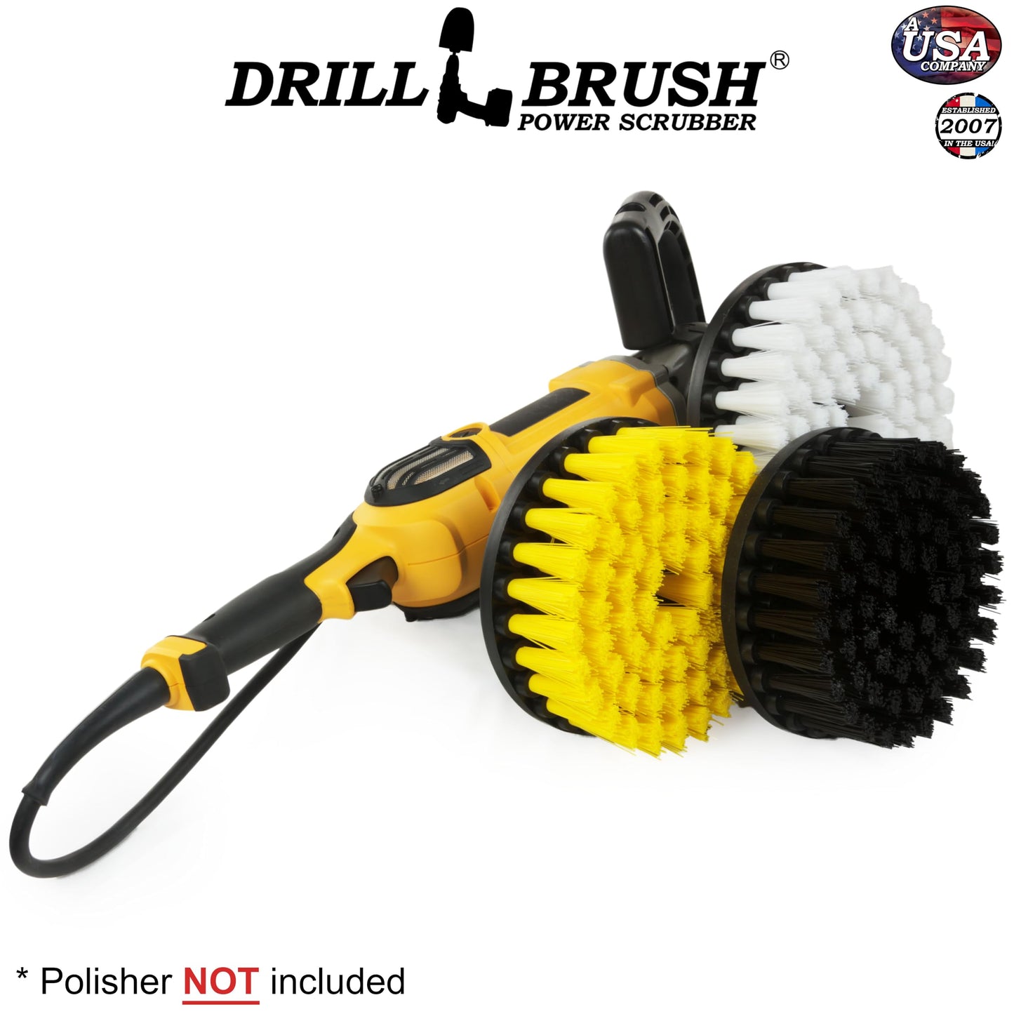 Cleaning Supplies - Floor Cleaner - 7 inch - Soft White - Carpet Cleaner - Medium Yellow - Shower Cleaner - Ultra Stiff Black - Variable Speed - Dual Action - Buffer Polisher - 5/8 x 11 Threaded Hub