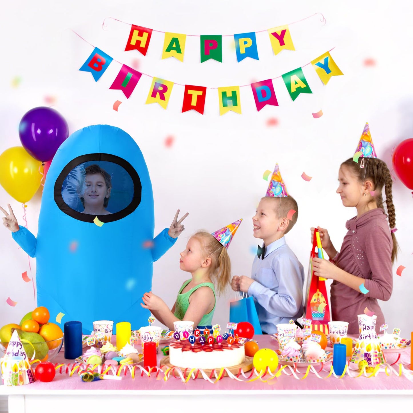 Inflatable Costume for Kids,Halloween Costumes Funny Blow Up Space Suit Costumes,Cosplay Game Fans (Blue)