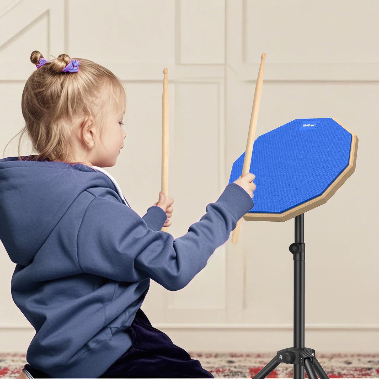 12 Inch Practice Drum Pad with Stand and Sticks, Beginner Snare Drum Pad with Drumsticks and Carrying Bag, Double Sided Silent Drum Pad (Blue)