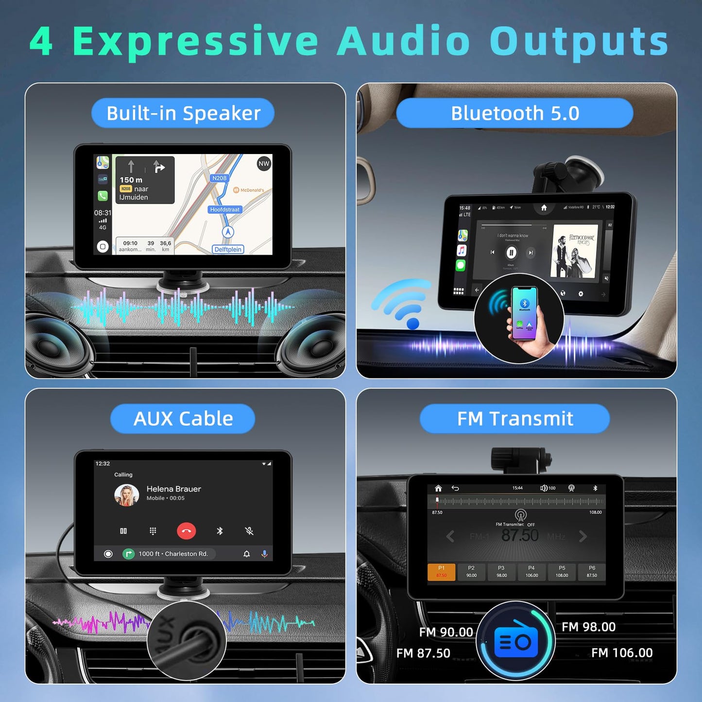 7 Inch Wireless Carplay Touchscreen for Apple Car Play and Android Auto, Apple Carplay Screen for Car with Bluetooth, FM, AUX, Voice Control, Mirror Link, GPS Navigation