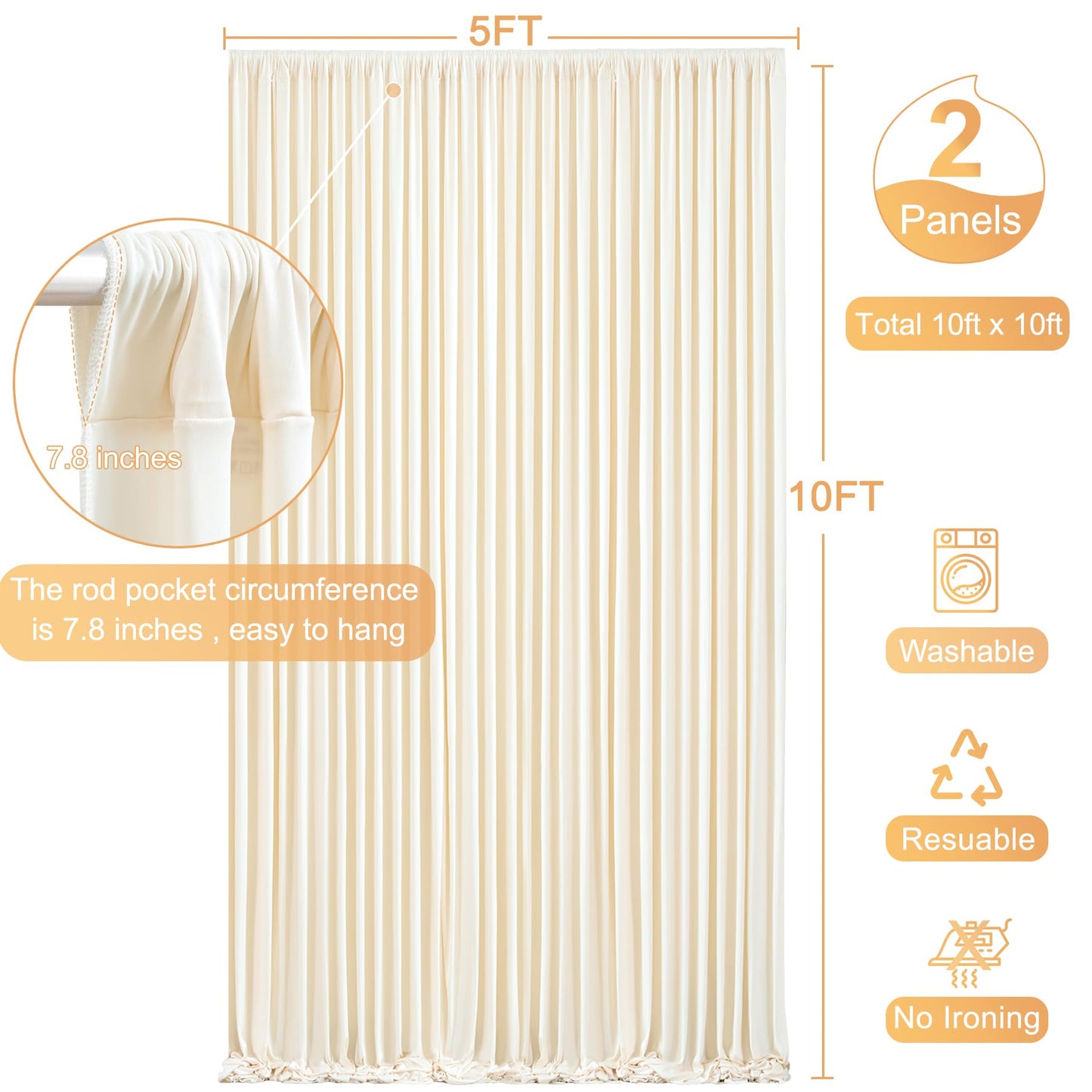 10x10 Champagne Backdrop Curtain for Parties Wedding Baby Shower Wrinkle Free Photo Curtains Backdrop Drapes Fabric Decoration for Bridal Shower 5ft x 10ft,2 Panels