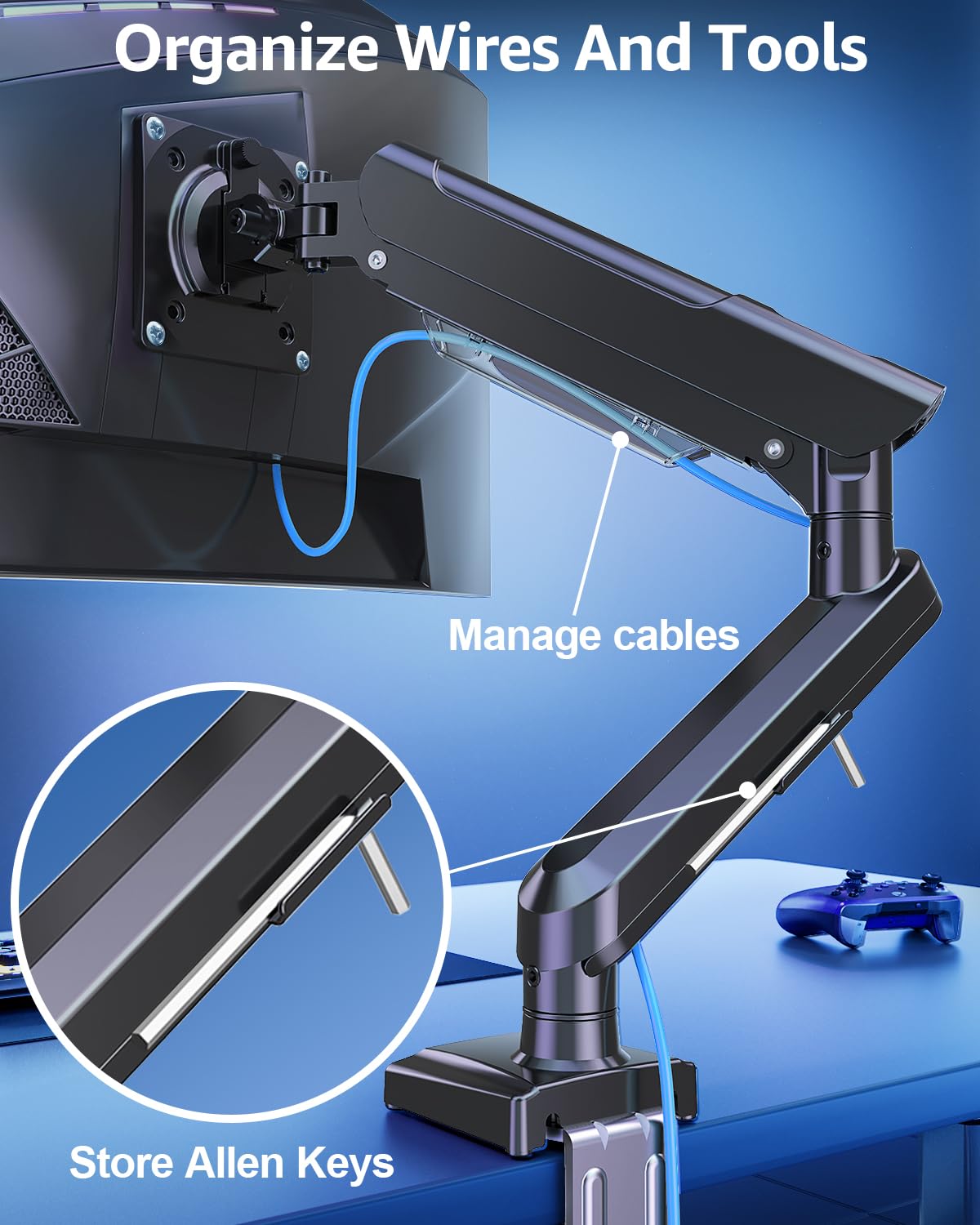 MOUNTUP Single Monitor Mount for 32 27 24 22 inch Screen, Monitor Arm Holds 4.4-22 lbs, Monitor Desk Mount, Gaming & Home Office Use, VESA 75x75mm & 100x100mm, Freelift Pro Black