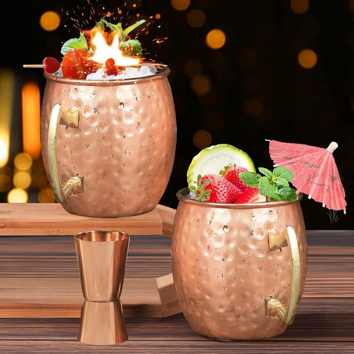 Moscow Mule Copper Mugs Set of 12 Plated Copper Mule Mugs 18oz Bulk Large Hammered Stainless Steel Cups with 1pcs 0.5oz Double Jigger 12pcs Stainless Steel Straws for Cold Chilled Drinks Cocktails