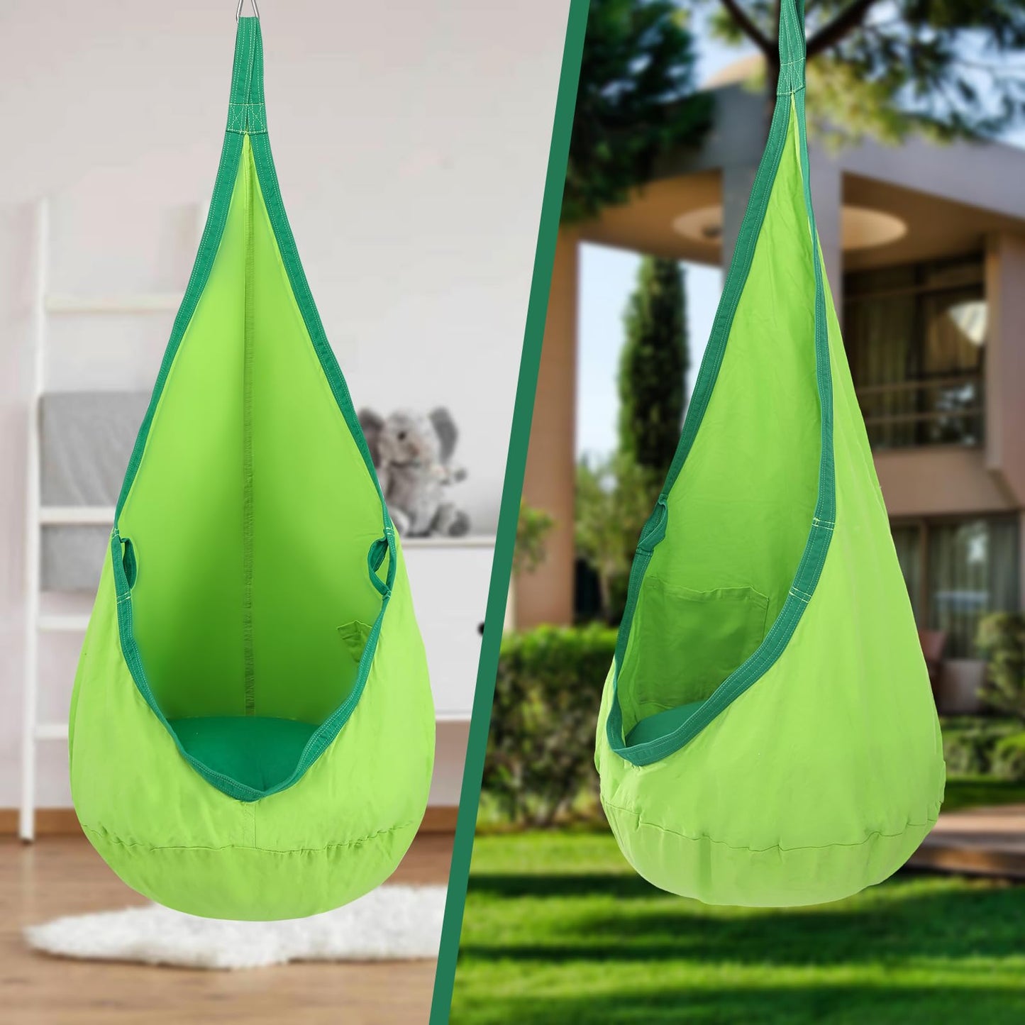 YAERSI Kids Pod Swing Seat 100% Cotton Child Hammock Chair with PVC Inflatable Cushion for Indoor and Outdoor Use Portable