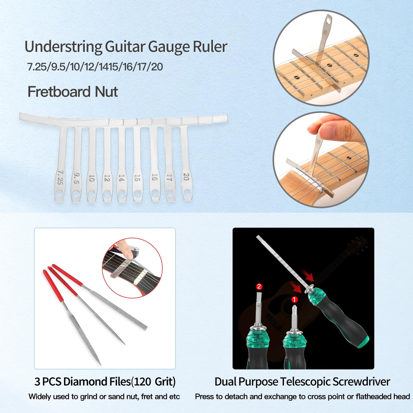 27 PCS Guitar Tools for Set Up, Intonation Adjustment and Repair, Guitar Maintenance Kit for Guitar Bass Banjo and Ukulele, Guitar Gift for Guitar Enthusiast