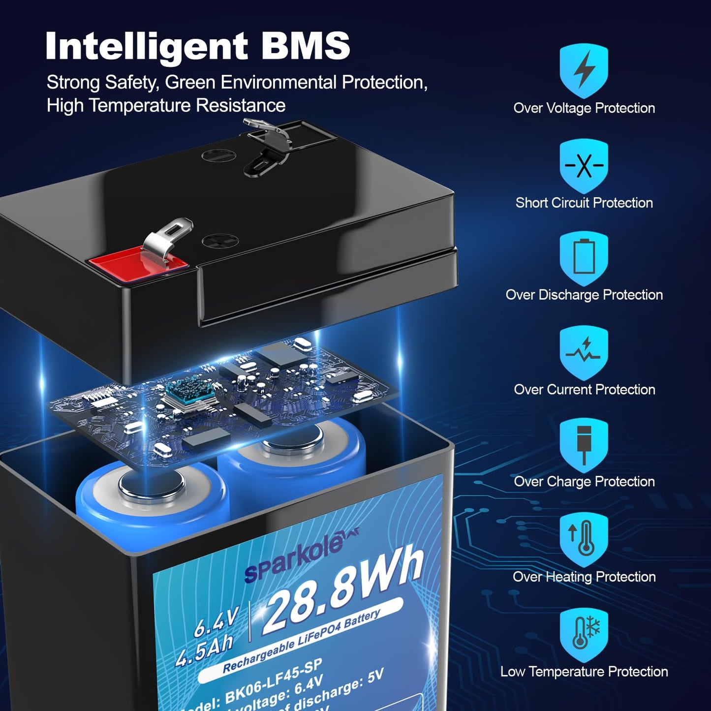 6V 4.5Ah LiFePO4 Battery 2 Pack, Intelligent BMS Rechargeable Lithium Iron Phosphate Battery for Ride On Toys/Deer Feeder/Emergency Lighting/Solar Systems//Electronic Scales, 2000 Times Deep Cycles