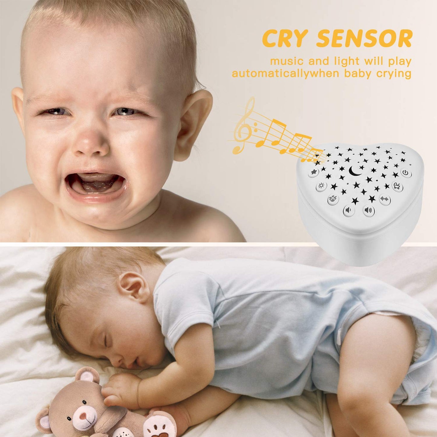 BEREST Rechargeable Sleep Soother Heartbeat Dreamy Bear, Baby Cry Sensor Lullabies & White Noise Machine, Nursery Decor Night Light Projector, Toddler Crib Sleeping Aid Baby Shower Gifts Teddy
