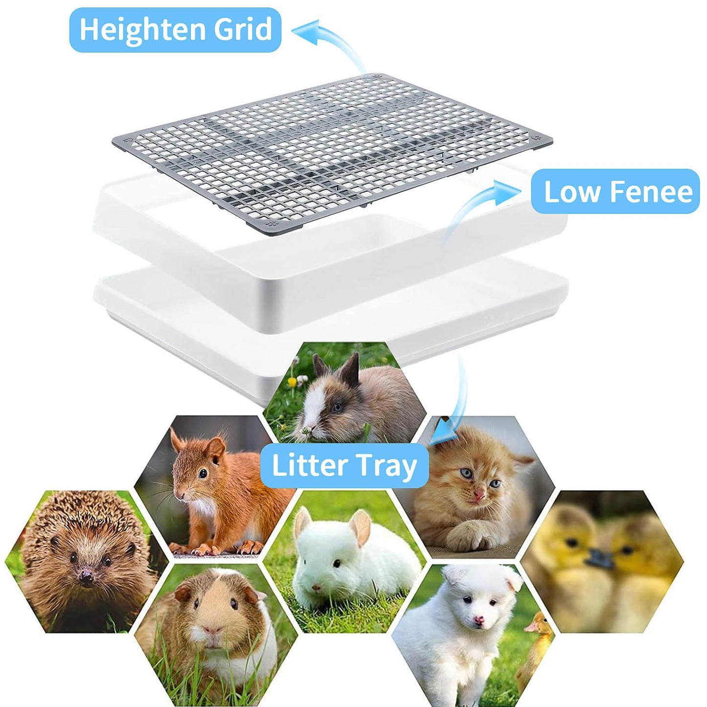 2 Pcs Rabbit Large Litter Box with Grate, Guinea Pig Training Litter Box for Cage, Rectangular Rabbit Litter Pan Pet Toilet for Rats, Hamsters, Small Animals (14.5 x 11.8 x 2.6 Inch)