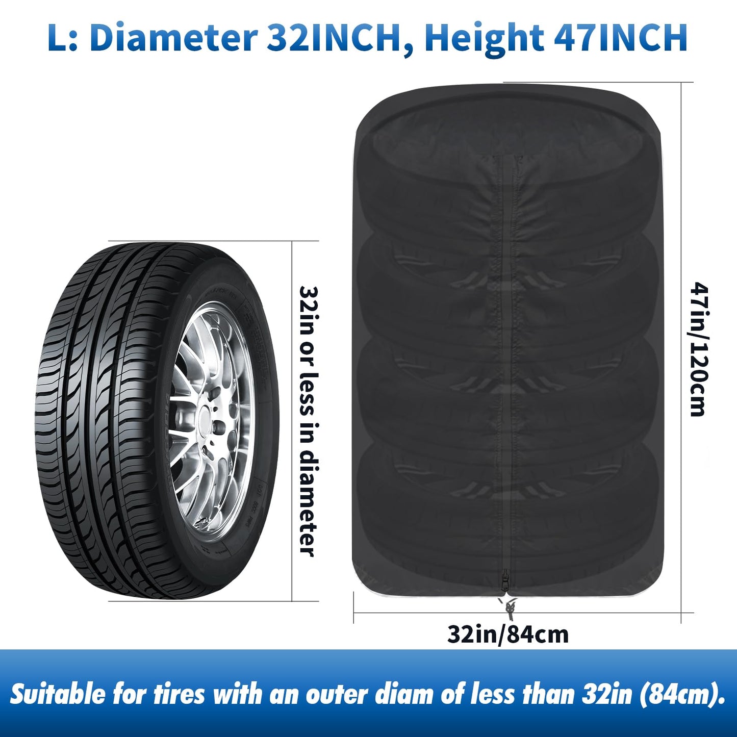 KALINCO Large Tire Cover, Waterproof Tire Storage Bag, Dust-Proof Seasonal Tire Cover, Universal Spare Tire Cover, Fits up to Diameter 32" Tires, 2 Pack