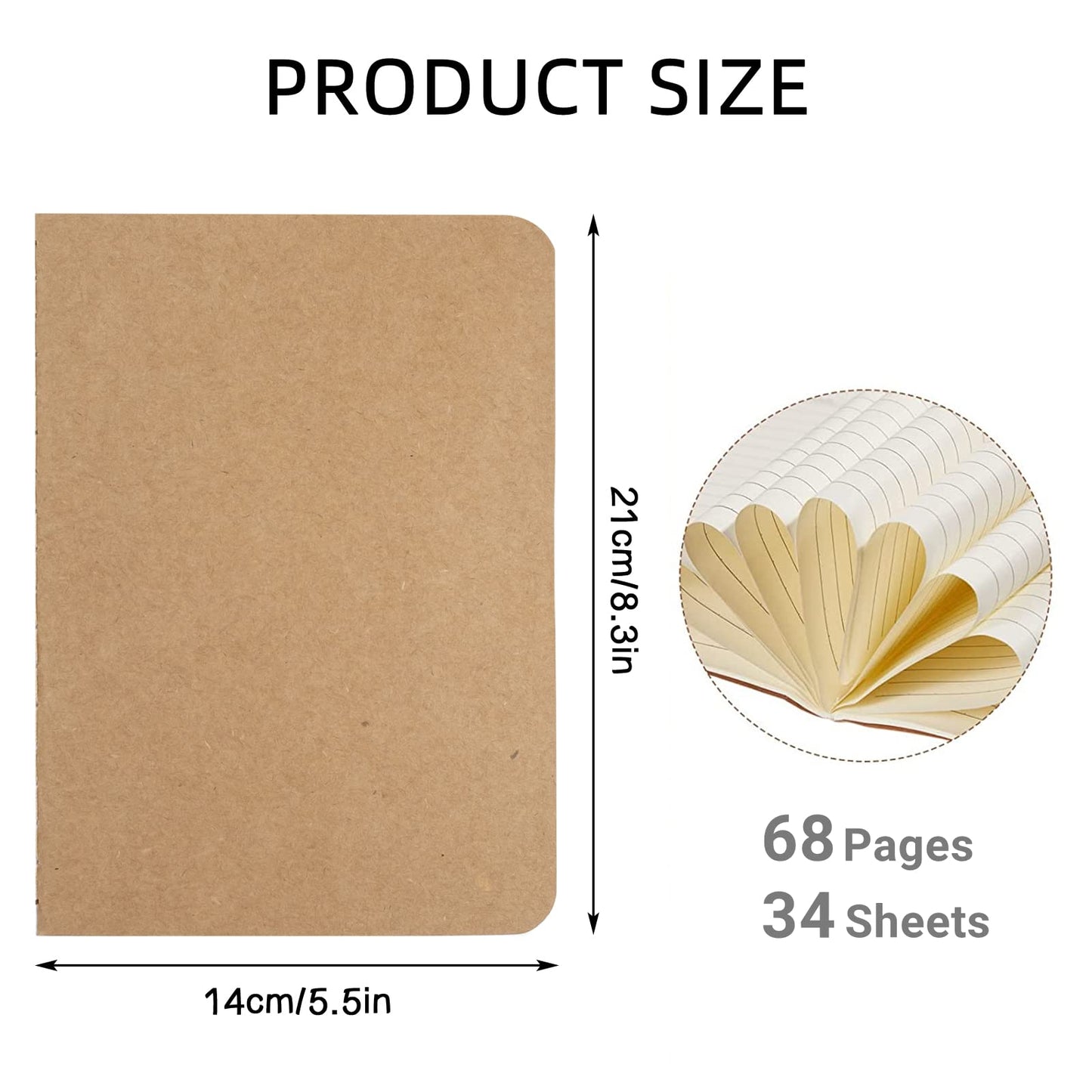 48 Pack A5 Kraft Notebooks Bulk, 8.3x5.5" Lined and Blank Journals for Writing, 68 Pages (34 Sheets) Small Sketchbooks for Kids, Students & Office, Subject Memo Notepads for School & Travel