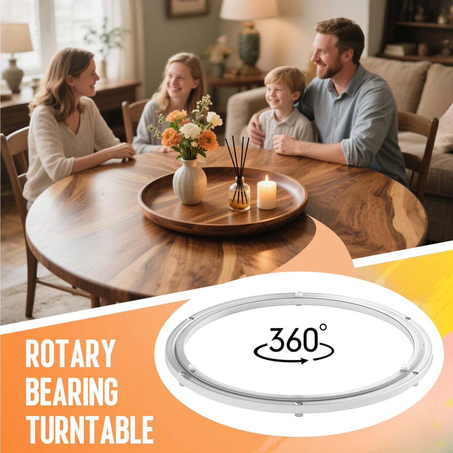 Heavy Duty Lazy Susan Turntable Bearing 18 Inch, 500lbs Capacity Rotating Swivel Plate for Round Table, Heavy Duty Swivel Base for Dining Room Kitchen