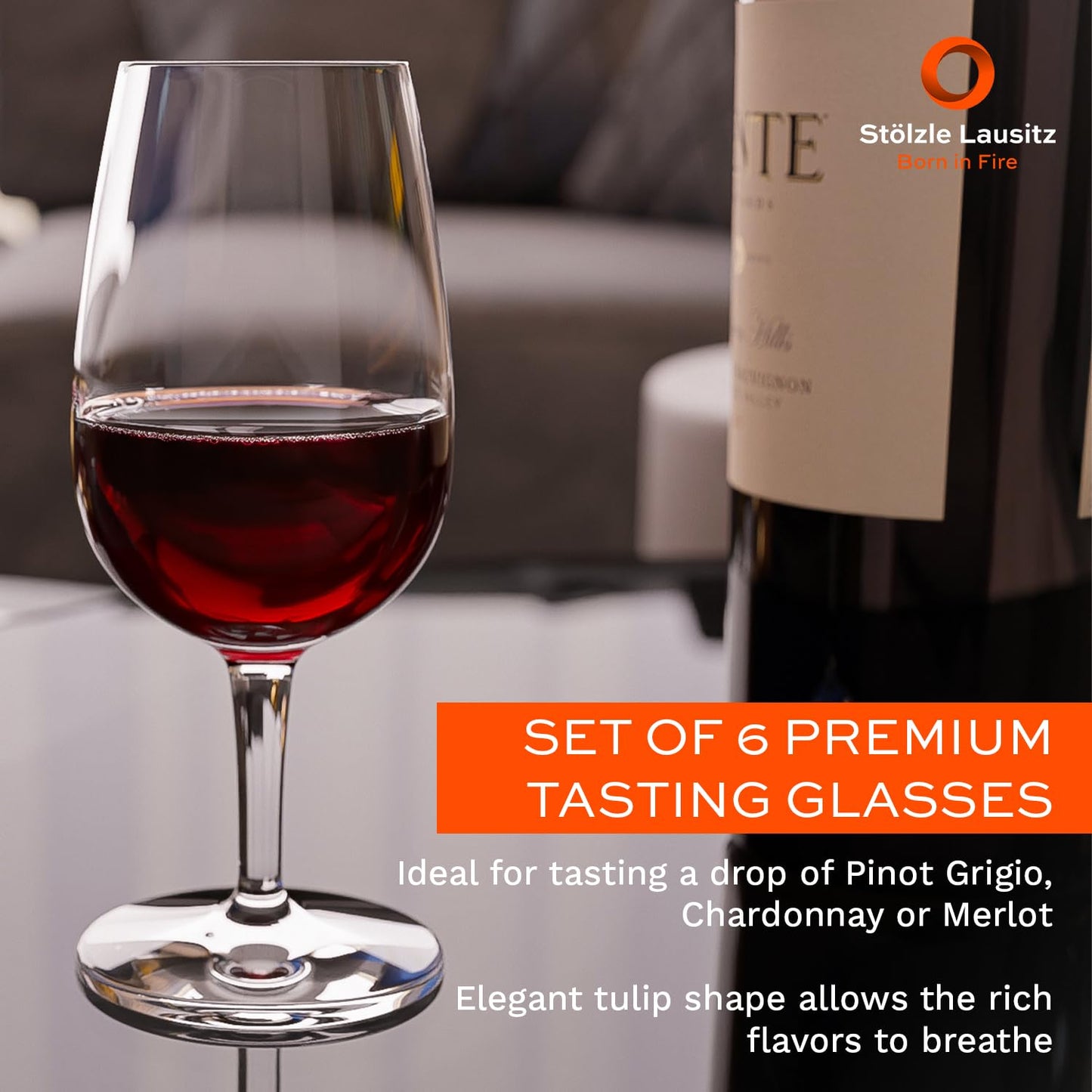 Stölzle Lausitz Set of 6 Wine Tasting Glasses (I.N.A.O.). Dishwasher Safe Luxury Wine Glasses (6.75 Fl oz). Durable Red or White Wine Glasses Set of 6 - Genuine Stölzle Wine Glass Set