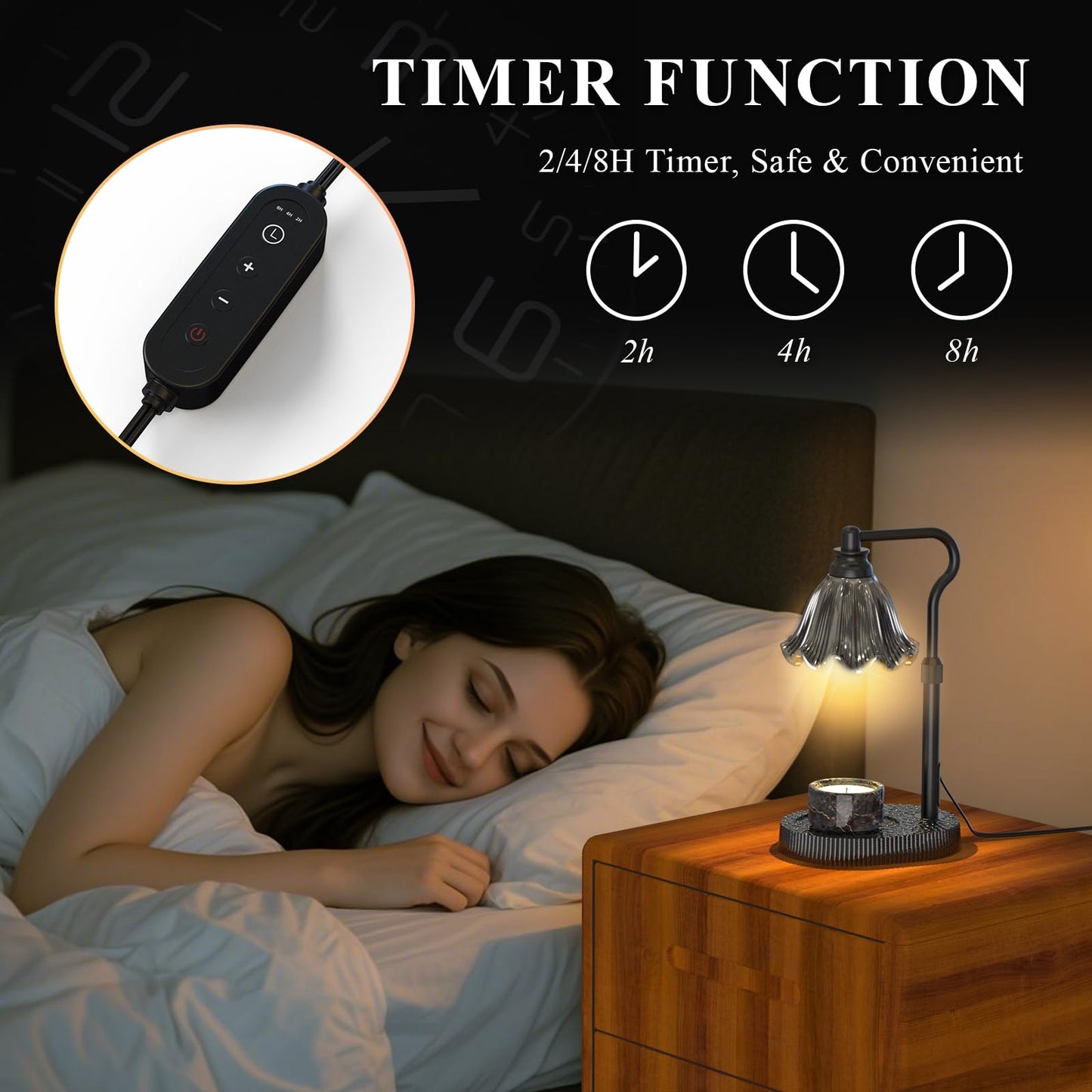 Candle Warmer Lamp with Adjustable Height - Flameless 4-Level Dimmable Wax Warmer, Timer Function & Stylish Design in Multiple Colors （Black
