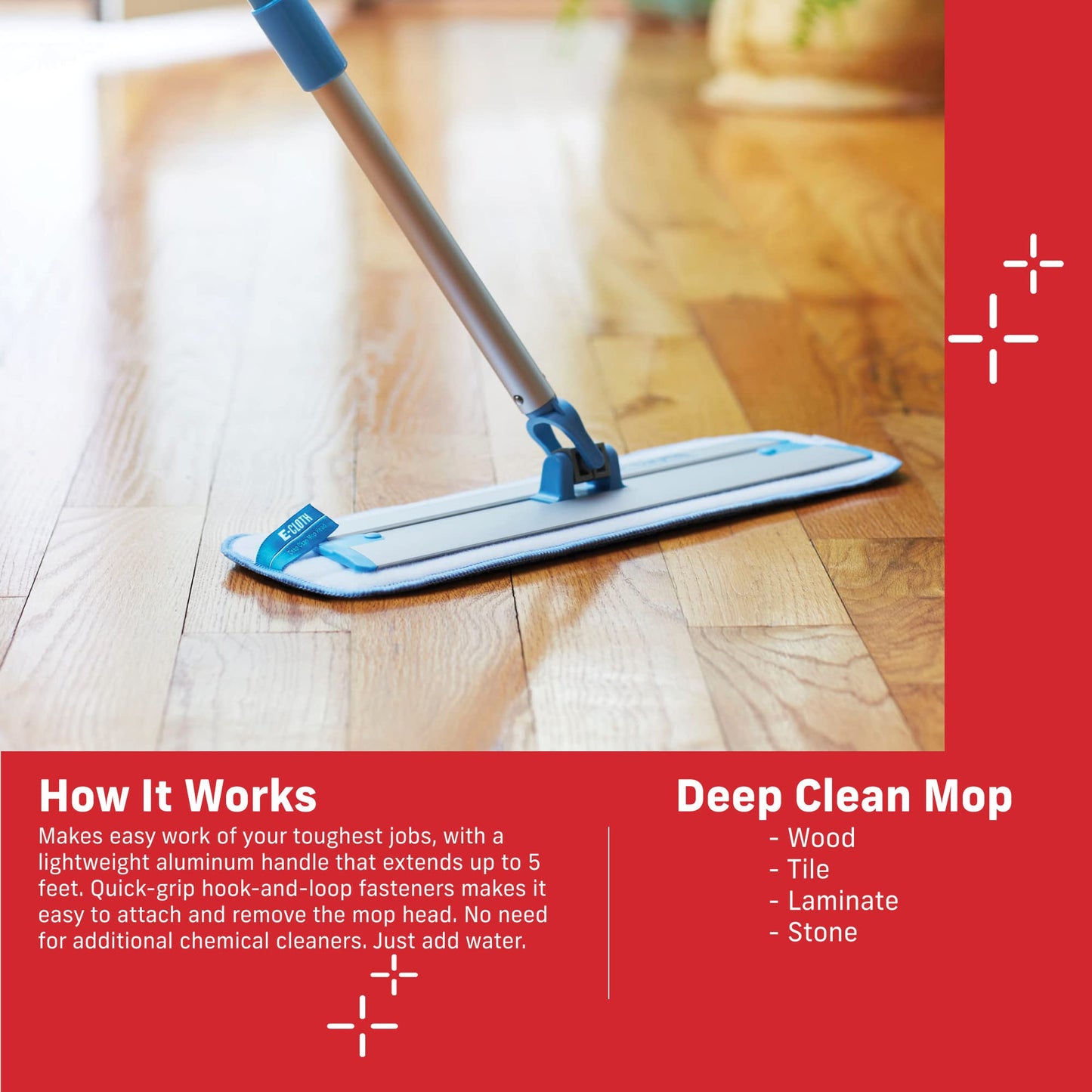 E-Cloth Deep Clean Mop – European Microfiber Damp Mop with Sturdy Telescoping Handle