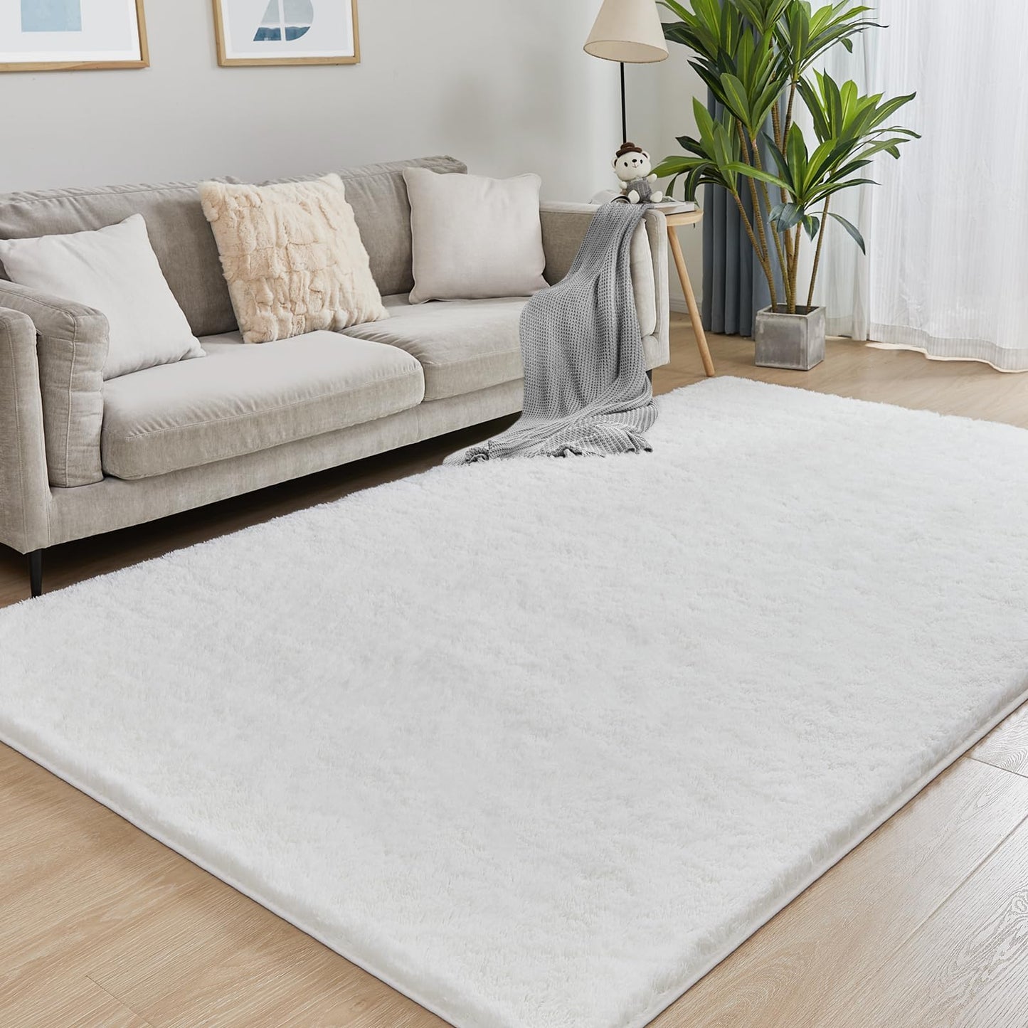 6x9 Large Area Rugs for Living Room Bedroom, Soft Fluffy Shaggy Rug, Indoor Washable Floor Carpet for Kids Girls and Boys, Dorms, Nursery Rooms, Home Decor Aesthetic, Solid White