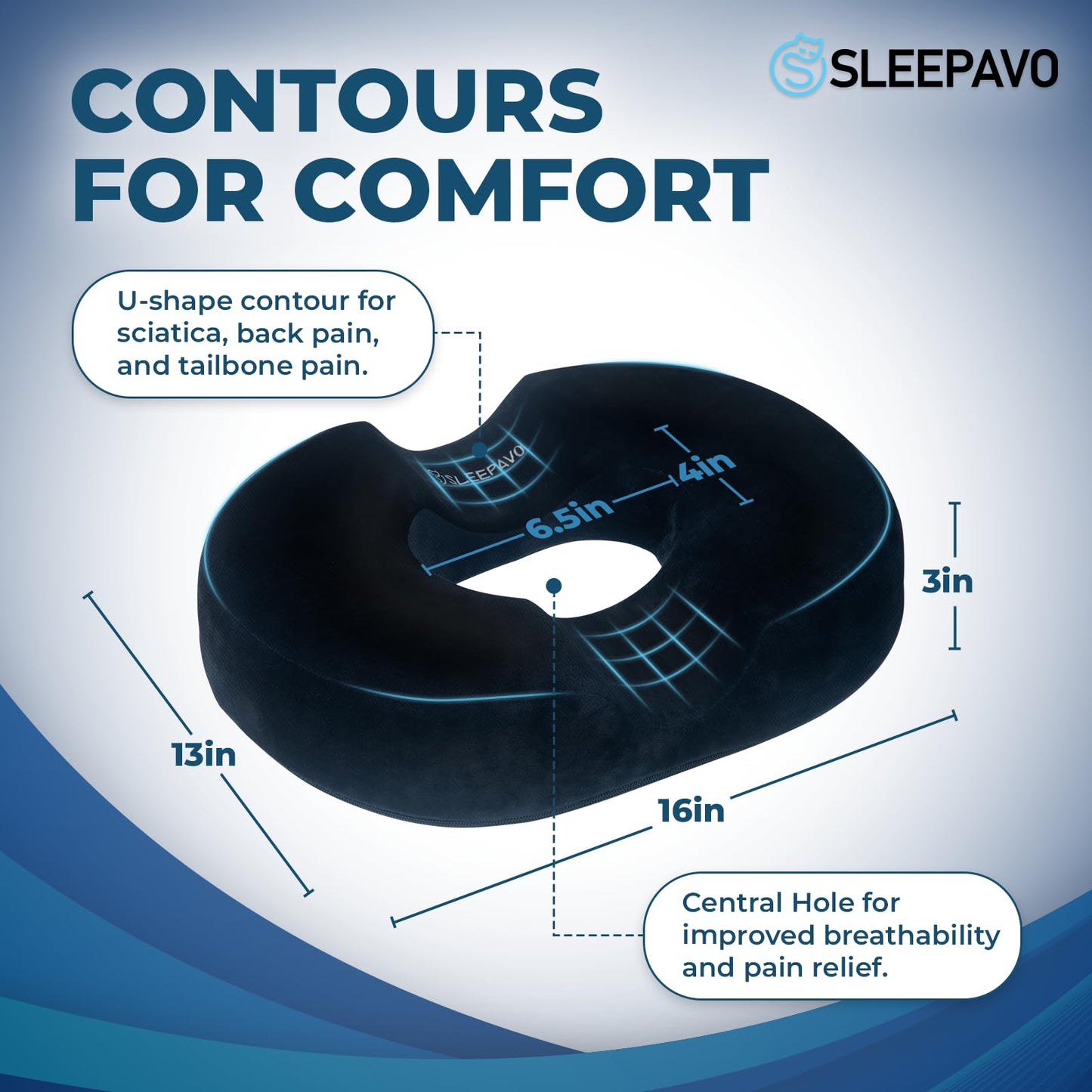 Sleepavo Butt Donut Pillow for Tailbone Pain Relief Cushion - Hemorrhoid Pillows - Sitting Butt Pillow for Office Chair, Travel, Car, Coccyx, Sciatica, Postpartum Pregnancy Sitting Donut Seat Cushion