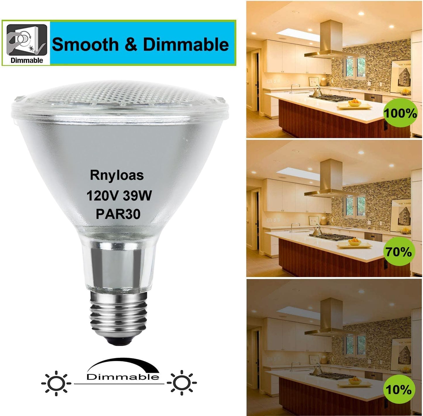 Rnyloas PAR30 Long Neck Halogen 50W 120v, 6 Pack High Output 700LM PAR30 Flood Light, PAR30 Dimmable, Long Lasting PAR 30 E26 Warm White 2800K PAR 30 Light Bulb Halogen for Home Lighting