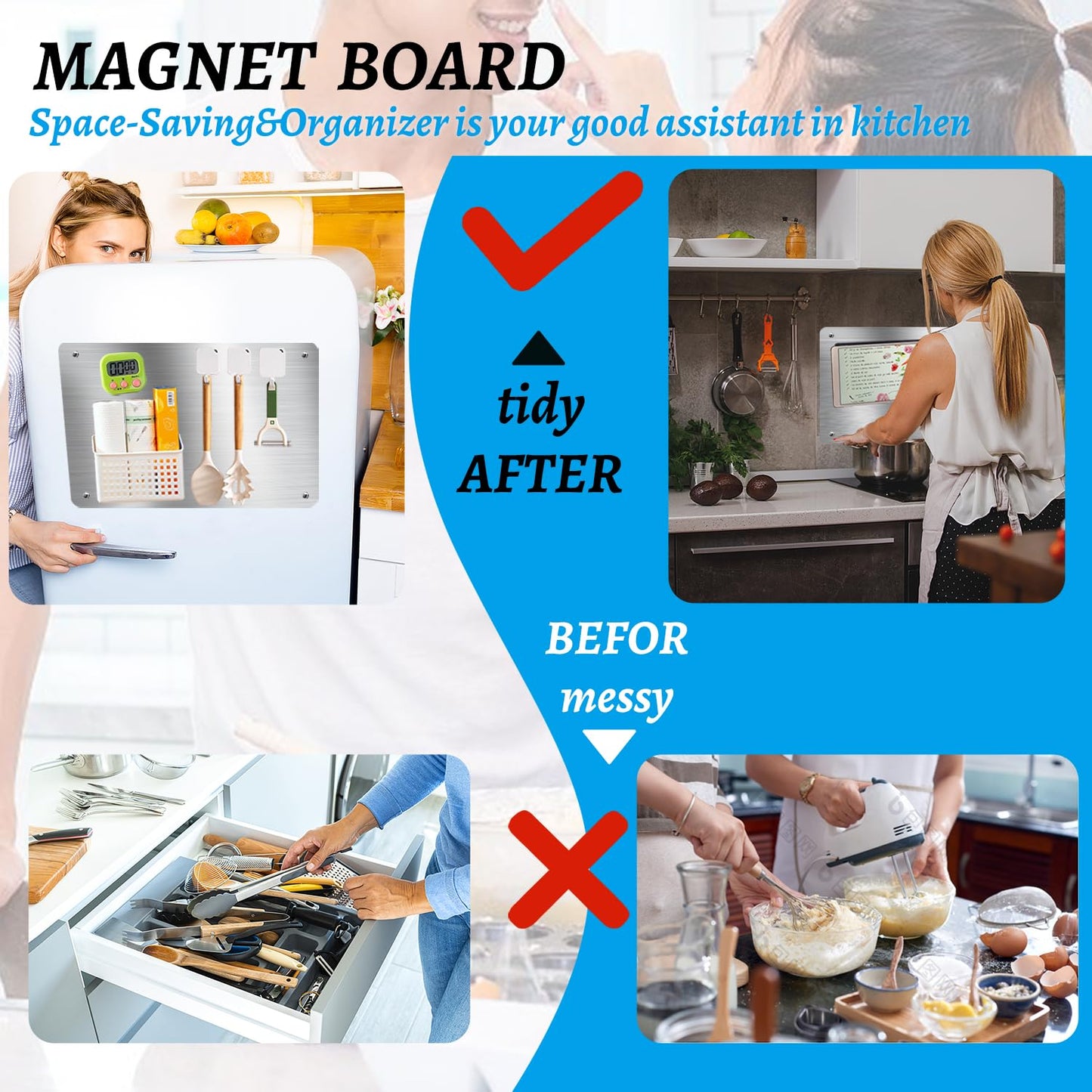 HAOIVE Magnetic Metal Board for Wall - Bulletin Board for Magnets (Silver, 2 Pack)