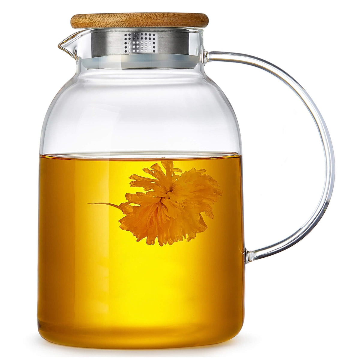 Large Glass Teapot with Infuser, Stovetop Safe, Thickened Heat Resistant Borosilicate Glass, 68 fl oz Glass Tea Kettle with Bamboo Lid