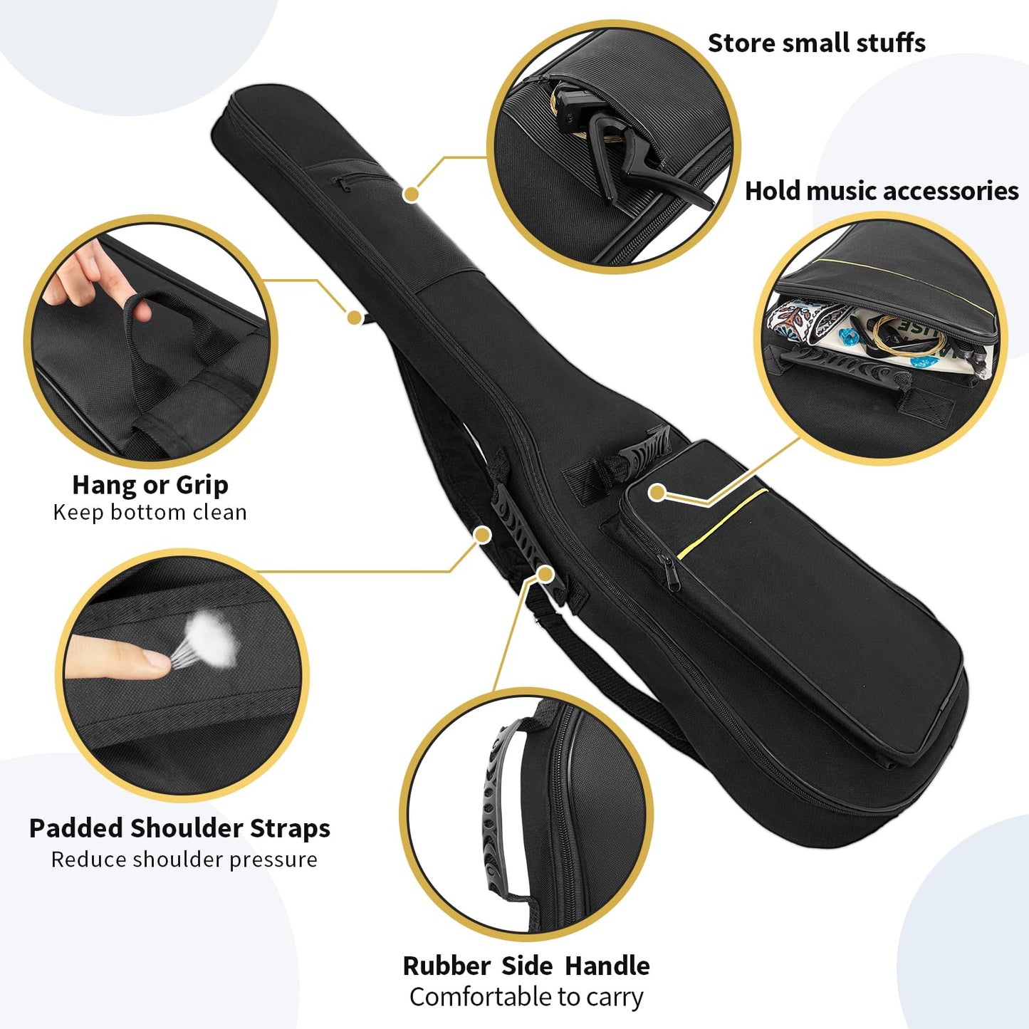 39 Inch Electric Guitar Bag Soft Guitar Case, MUZTOP 6 MM Thick Padded Electric Guitar Gig Bag Waterproof Guitar Backpack with Pockets (Black-CA)