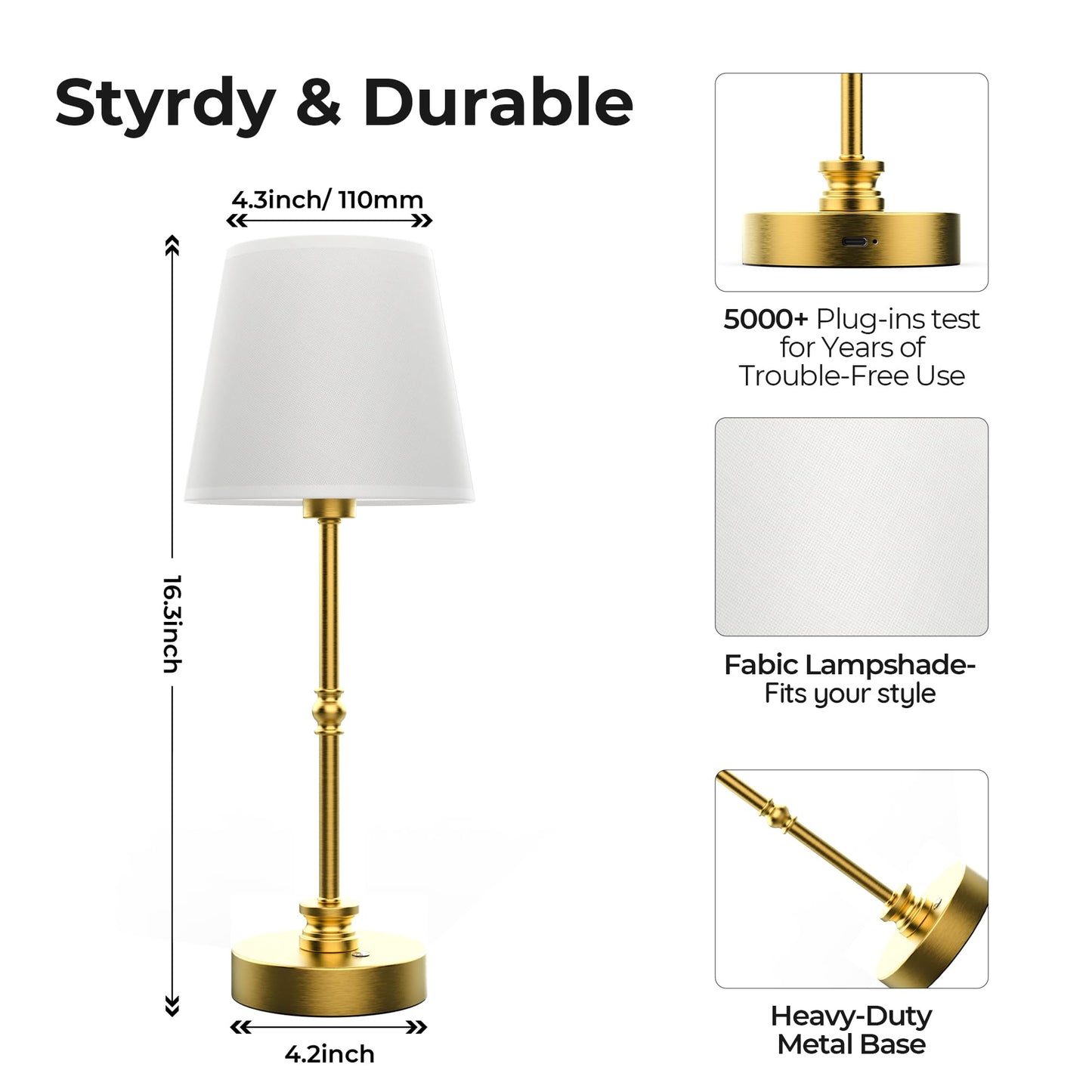 Rechargeable Table Lamp Cordless,5200mAH Battery Operated LED Lamp,3000K Stepless Dimming,Portable Touch Control Wireless Lamp for Dining Room Living Room Bedroom Restaurant Gold 1 Pack