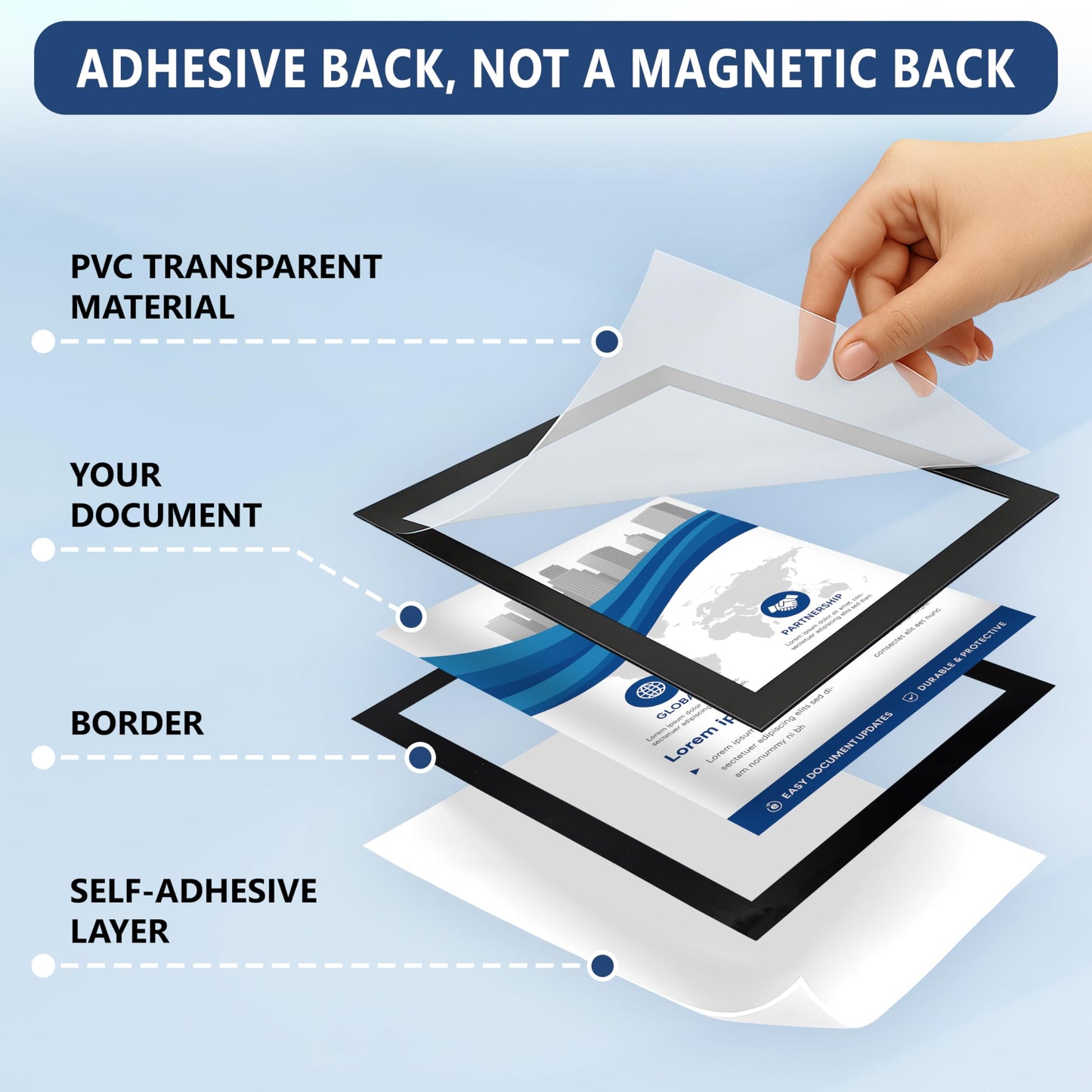 30 Pack Magnetic Sign Holder 8.5 x 11 with Adhesive Back - Magnetics Poster Frame & Magnetic Paper Holder - Reusable Adhesive Frames 8.5x11 - Magnet Frame for Wall Windows - Magnet Document Holders
