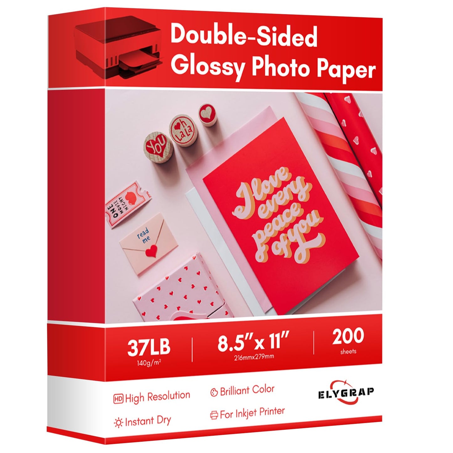 200Sheets Inkjet Glossy Brochure Paper 37LB 140gsm Bulk Package Thin Double Sides Glossy Photo Paper for Magazine, Flyer, Presentation, Program,Calendar Elygrap