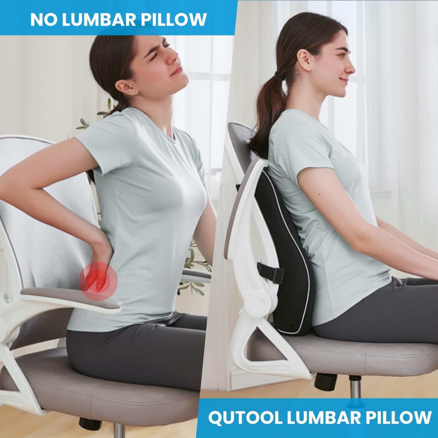NXTMART Support Pillow for Office Chair,Office Home, College Dorm Room Essentials,Back Support Pillow for Car, Chair Cushions,Back Pain Relief Improve Posture,Mesh Cover Double Adjustable Straps
