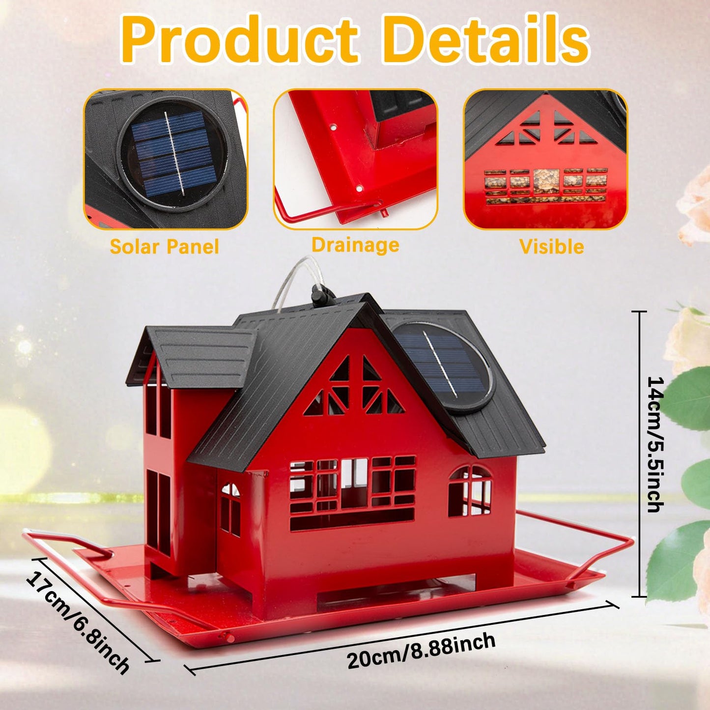 Solar Bird Feeders for Outdoors Hanging, Heavy-Duty Metal Birdfeeders Outside Hanging, Wild Bird Feeders for Garden Decor, Unique Watching Gifts for Bird Lovers, Mom and Grandma