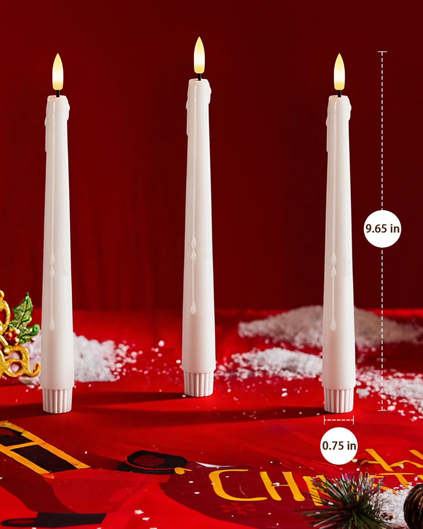 Stmarry 6 Pack Flameless Taper Candles with Remote and Timer - 9.65 Inch White Real Wax LED Candlesticks - Wax Drip Battery Operated Tall Taper Candles with 3D Flickering Flame