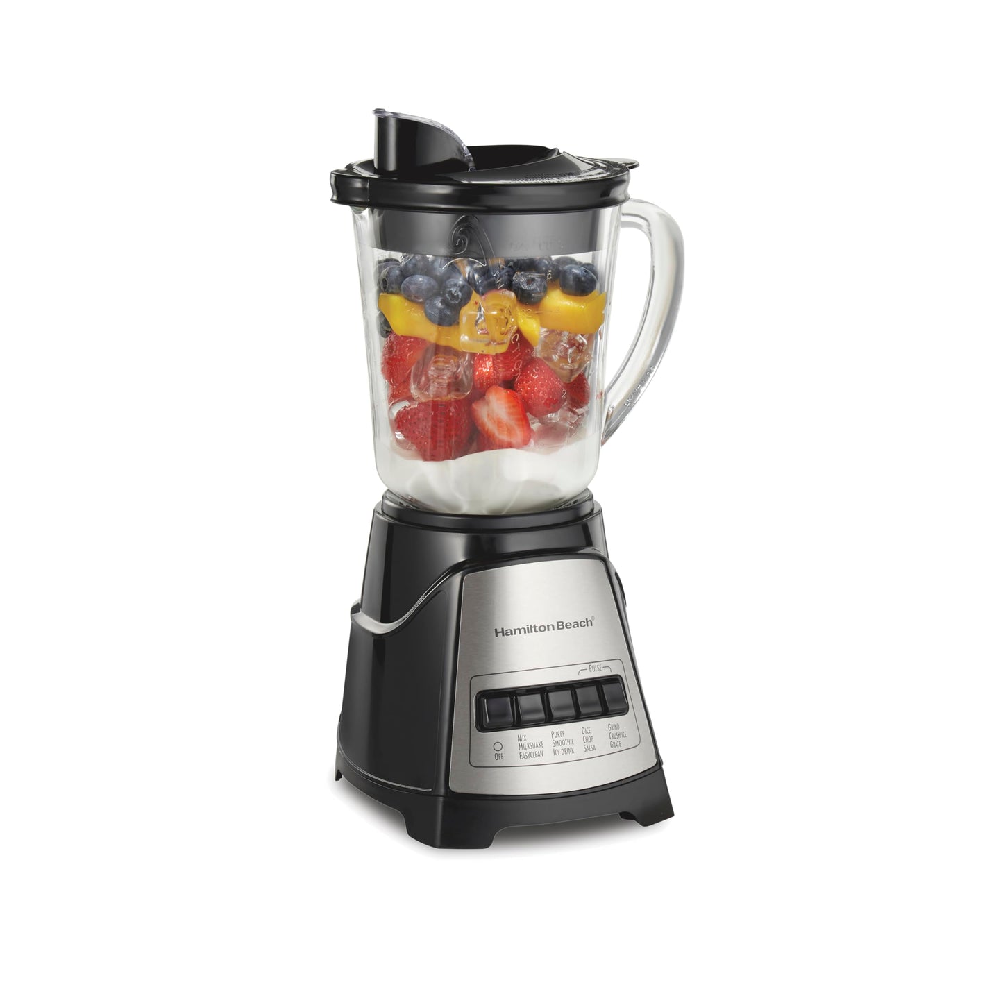 Hamilton Beach 58148 Blender to Puree - Crush Ice and Make Shakes and Smoothies - 40 Oz Glass Jar - 12 Functions - Black and Stainless, 8.66 x 6.5 x 14.69 inches