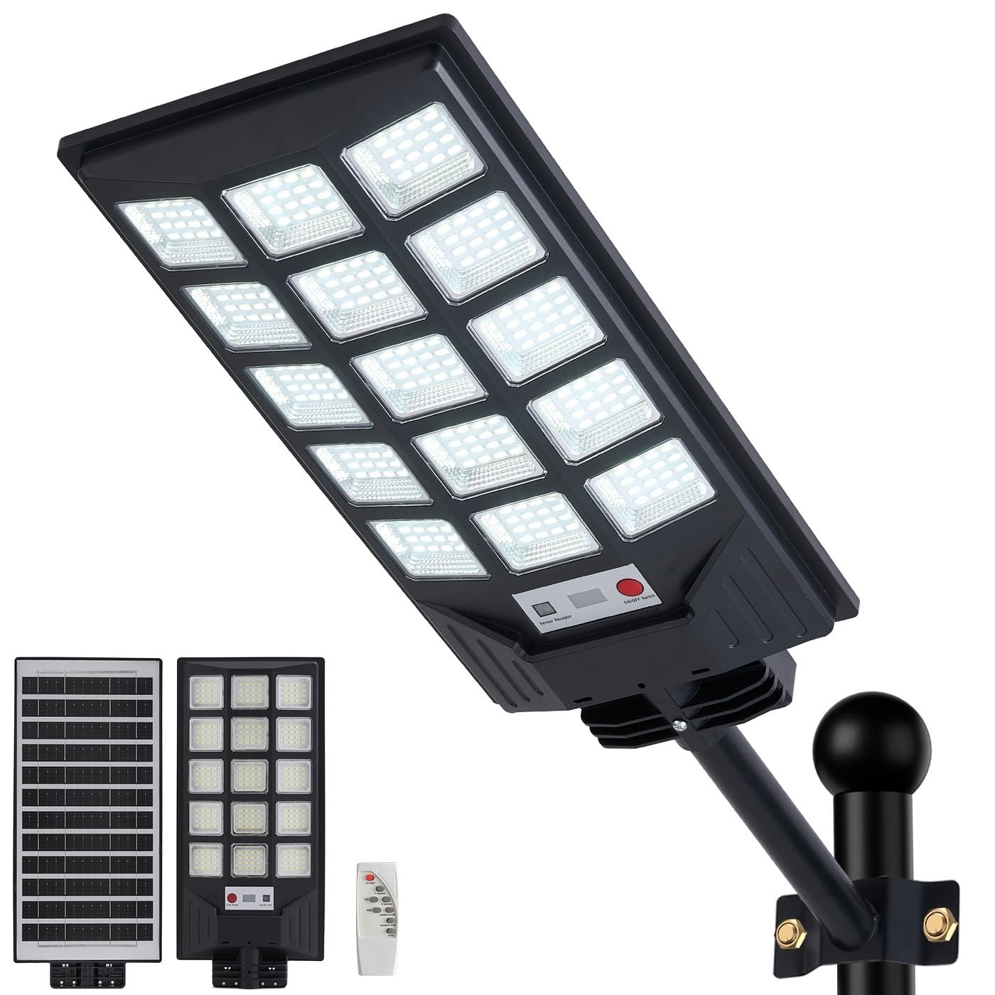 Solar Street Lights Outdoor Waterproof, 8500K Solar Powered Lights Outdoor LED Flood Lamp, Dusk to Dawn Motion Sensor and Remote Control for Yard,Fence,Parking lot,Garage (1PACK)