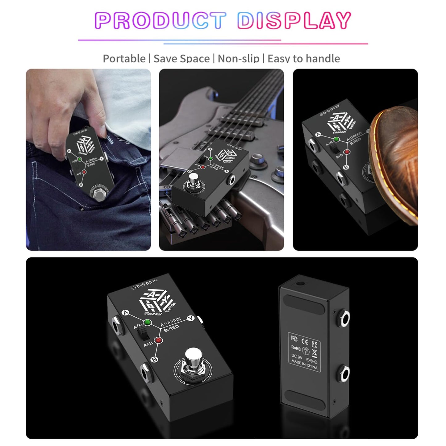 RUSUO Guitar Pedals ABY Box Line Selector AB Switch Mini Guitar Effect Pedal Bidirectional Transmission Metal Casing Anti-Slip Support A/B or A and B Modes