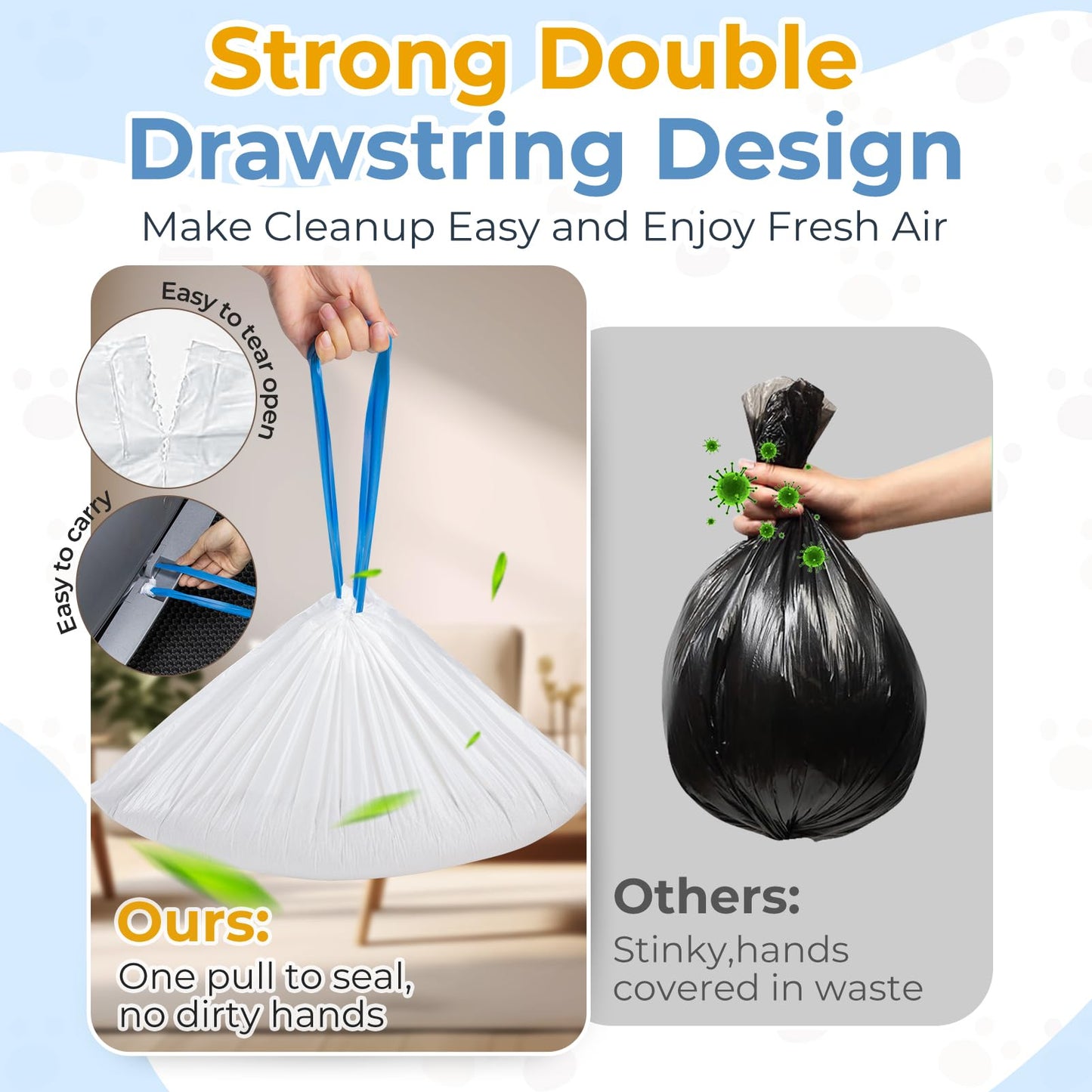 60 Count Cat Litter Bags Liners for Neakas M1 Open-Top Self-Cleaning Cat Litter Box, Extra 3 Mil Thickness Drawstring Heavy Duty Disposable Leak-Proof Replaced Waste Bags, 27.17" x 13"