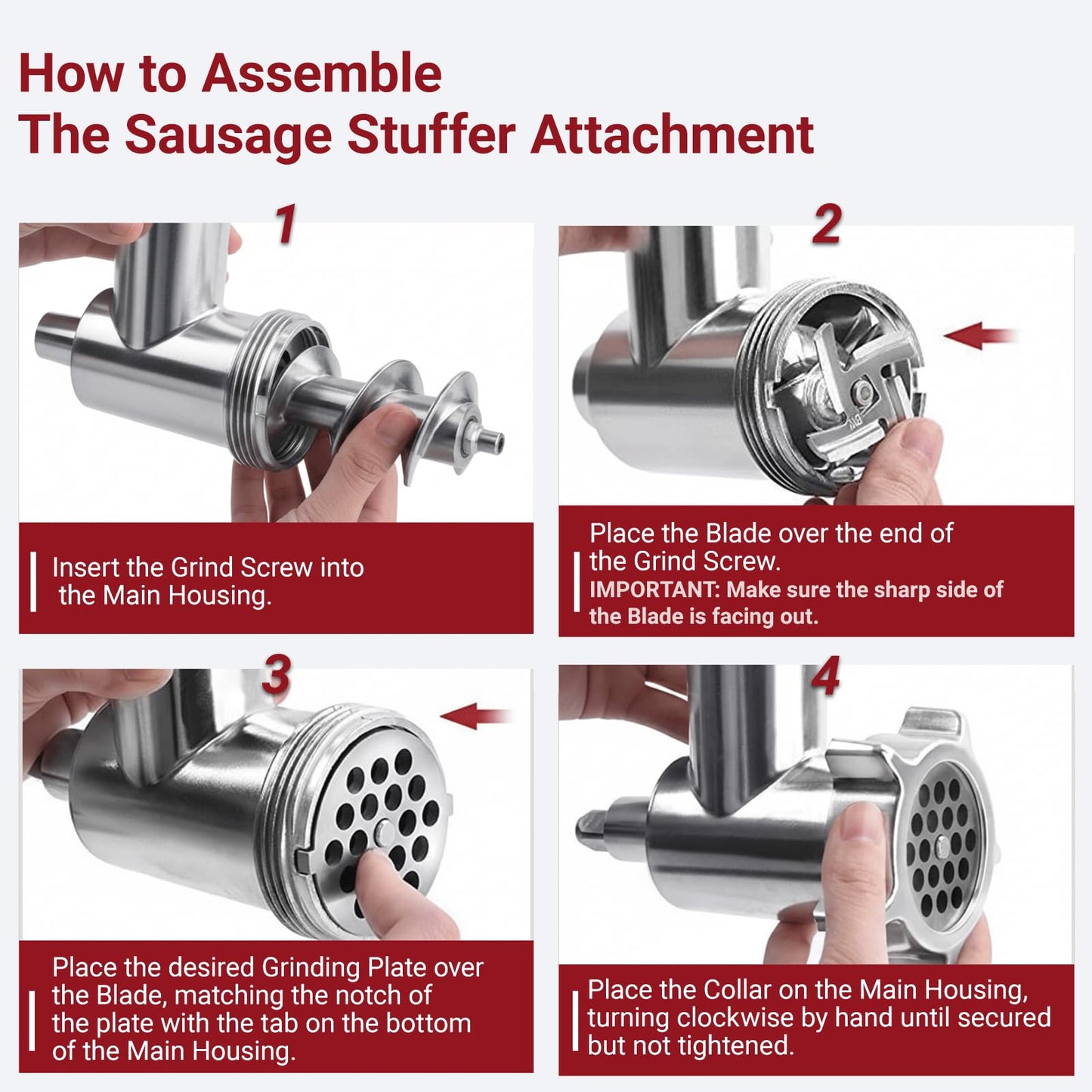Meat Grinder & Slicer Shredder Attachments Compatible with KitchenAid Stand Mixers, 4 Blade Slicer/Shredder Set with Grinder Plates & Sausage Tubes for Mincing and Shredding