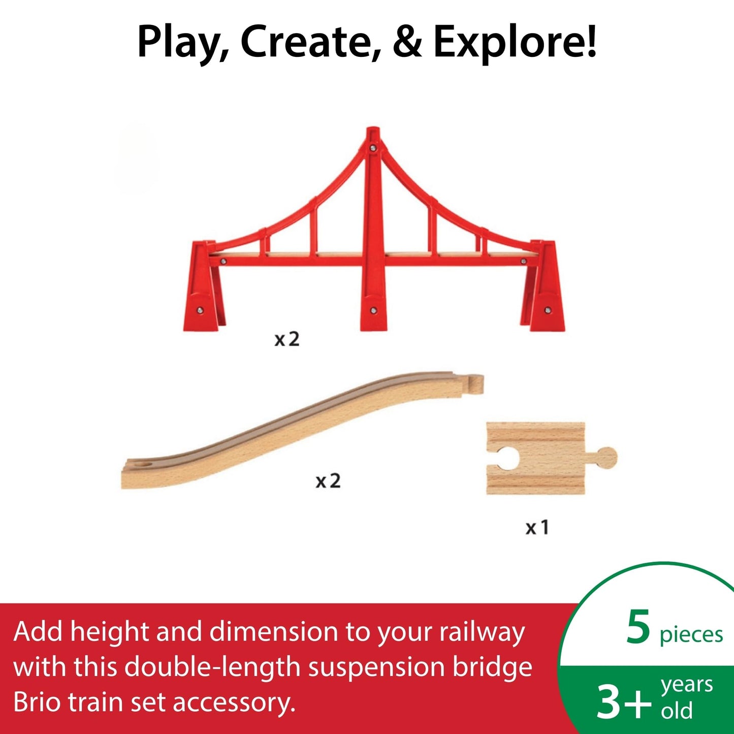 BRIO World - 33683 Double Suspension Bridge | 5 Piece Toy Train Accessory for Kids Age 3 and Up