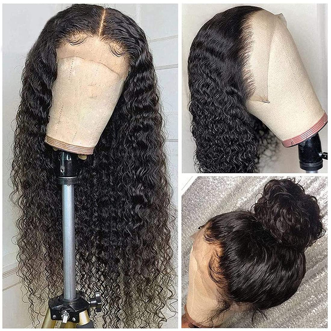 Deep Wave Lace Front Wigs Human Hair 18 Inch 13x4 Lace Frontal Closure Wigs for Woman Human Hair Glueless Pre Plucked with Baby Hair Perruque Femme Humain Naturel 150% Density Natural Black