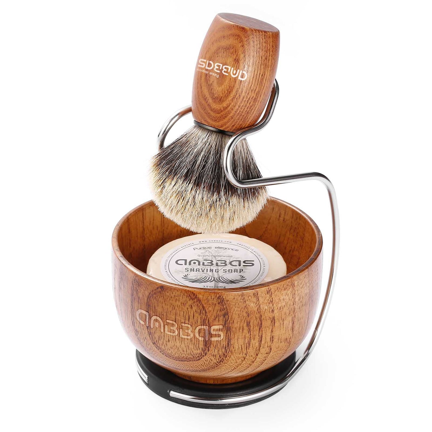 Anbbas Badger Hair Shaving Brush with Wood Handle,Large Soap Bowl,Stainless Steel Shaving Stand and 3.5 oz Natural Shaving Soap Puck Refill for Men