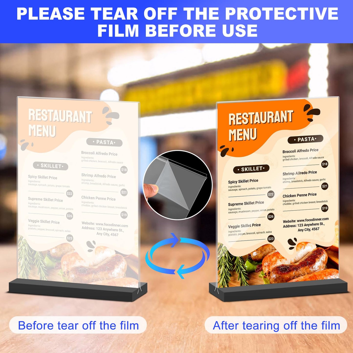 Acrylic Sign Holder 5x7 Inches, 12 Packs Vertical T Shape Desktop Display Stand, Double Sided Clear Table Menu Flyer Holder for Restaurants, Office, Shop, Wedding - Black