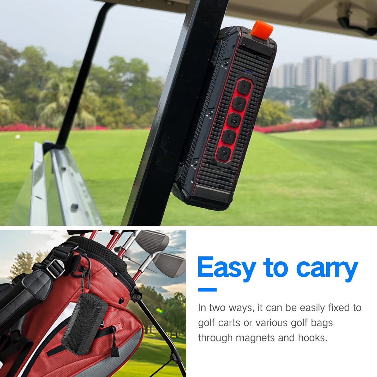 Dprofy Pro Portable Magnetic Bluetooth Golf Speaker - Wireless Waterproof IPX6/Shockproof 3rd Generation for Cart, 24 Hour Playtime, Accessories and Gifts (Black)