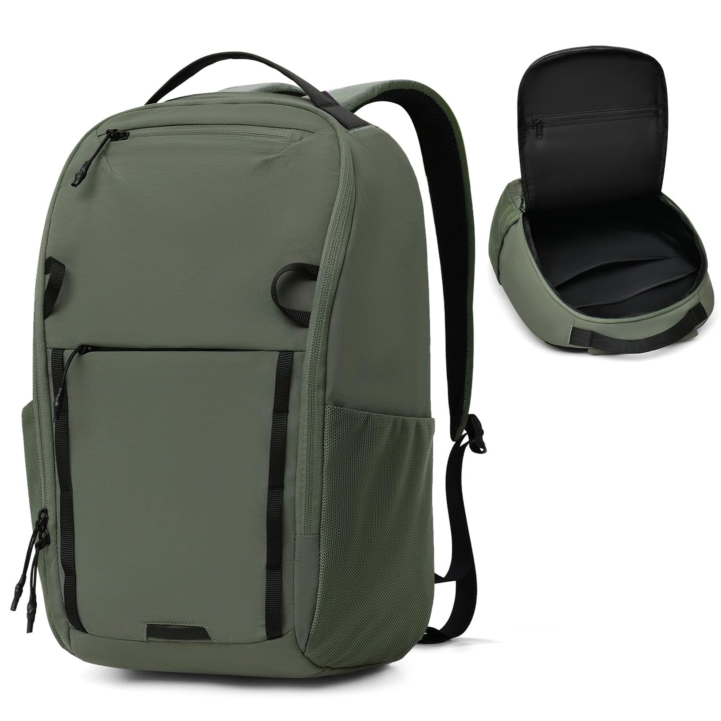 Outplea 17L Small Travel Carry On Backpack with Front Opening for Men Women, Waterproof 15" Laptop Backpack, Green