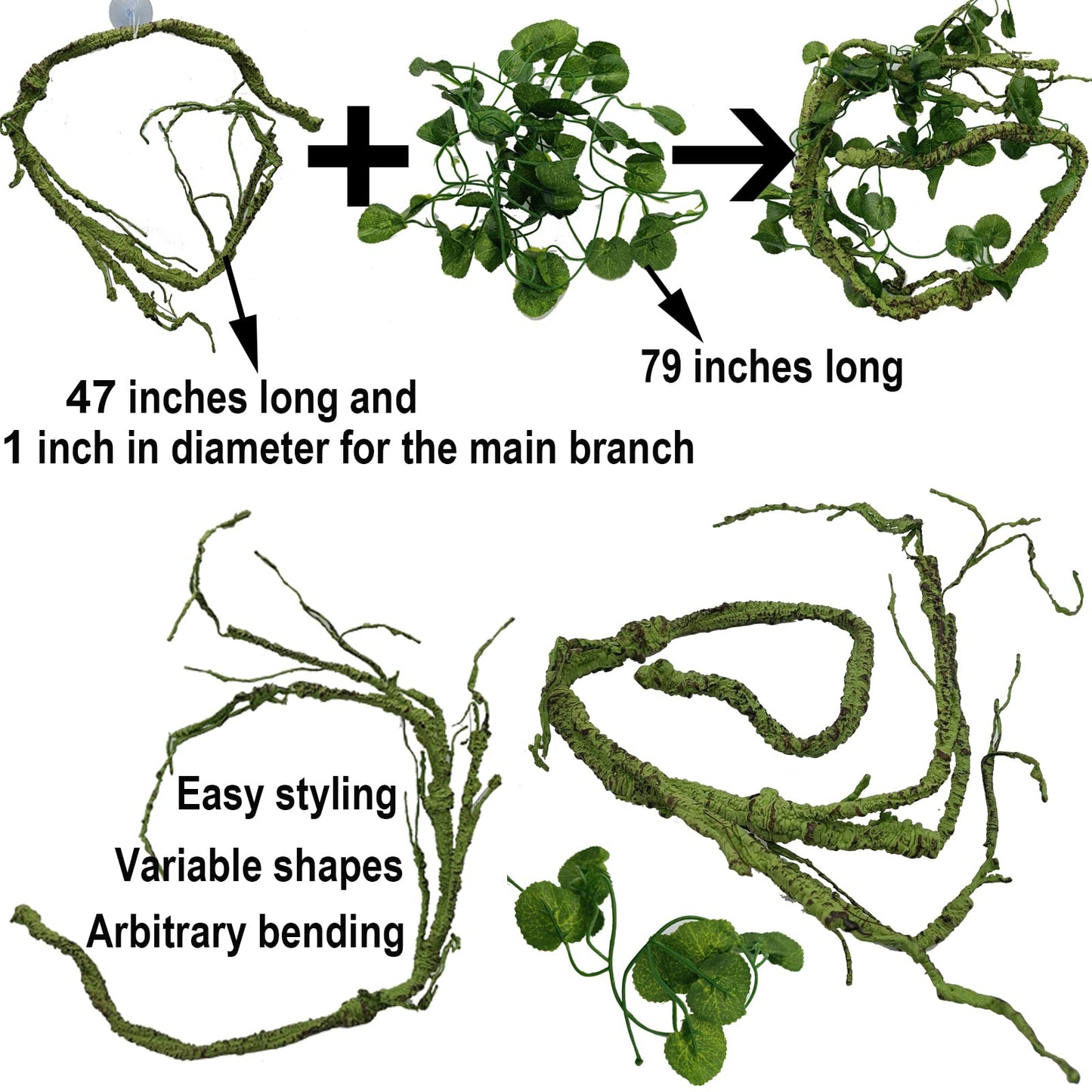 Bearded Dragon Accessories,Leopard Crested Gecko Tank Accessories,Repitle Terrarium Plants Vines Climbing Branch Background Decor,Lizard,Snake Hide,Ball Python,Chameleon,Triceratops(Group E)