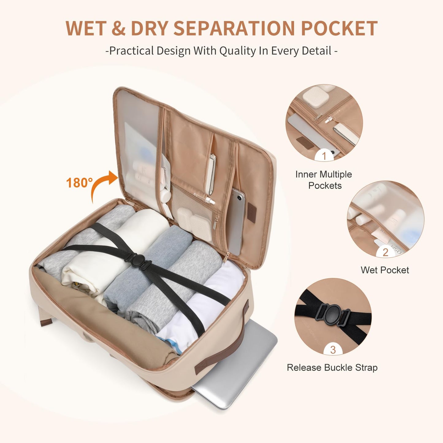 Stylish Laptop Backpack for Women Airline Approved Perfect for Work College and Travel Multi-Functional Casual Daypack Fits 17.3 Inch Notebook (Apricot)