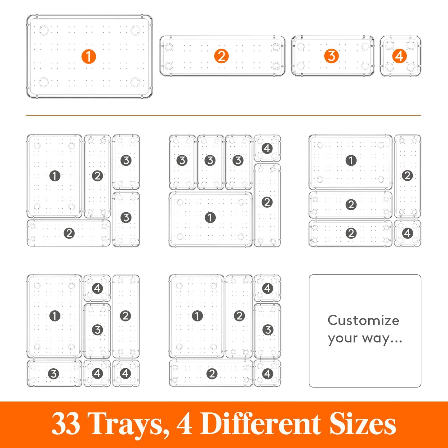 Lifewit Drawer Organizer, Clear Makeup Organizer, Plastic Desk Organizer and Storage for Makeup, Jewelries, Bedroom, Bathroom, 33 Packs