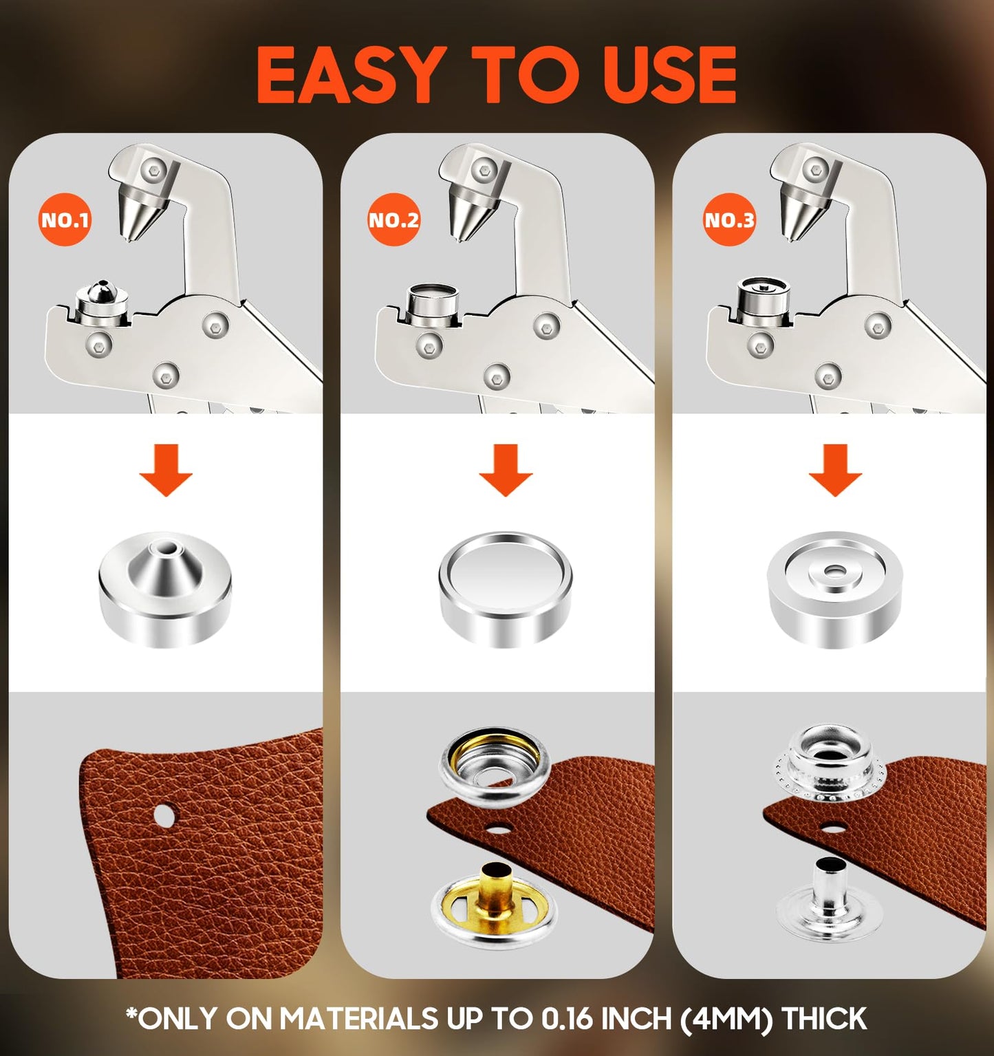 Snap Fastener Tool, Snap Installation Tool Kit, 4 Colors 300 Pcs of Boat Cover Snaps, Button Snap Kit with 15mm Canvas Snaps for Fabric, Tarps, Canvas, Leather