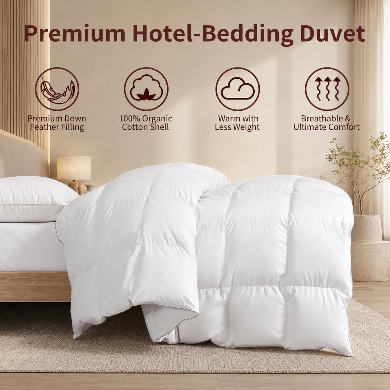 SWITTE Luxury Goose Feather Down Comforter Double Size Duvet Insert,All Season Down Duvet Full Size,Ultra-Soft Down Proof 100% Organic Cotton with 8 Corner Tabs,Baffle Box Design,Oeko TEX Certified