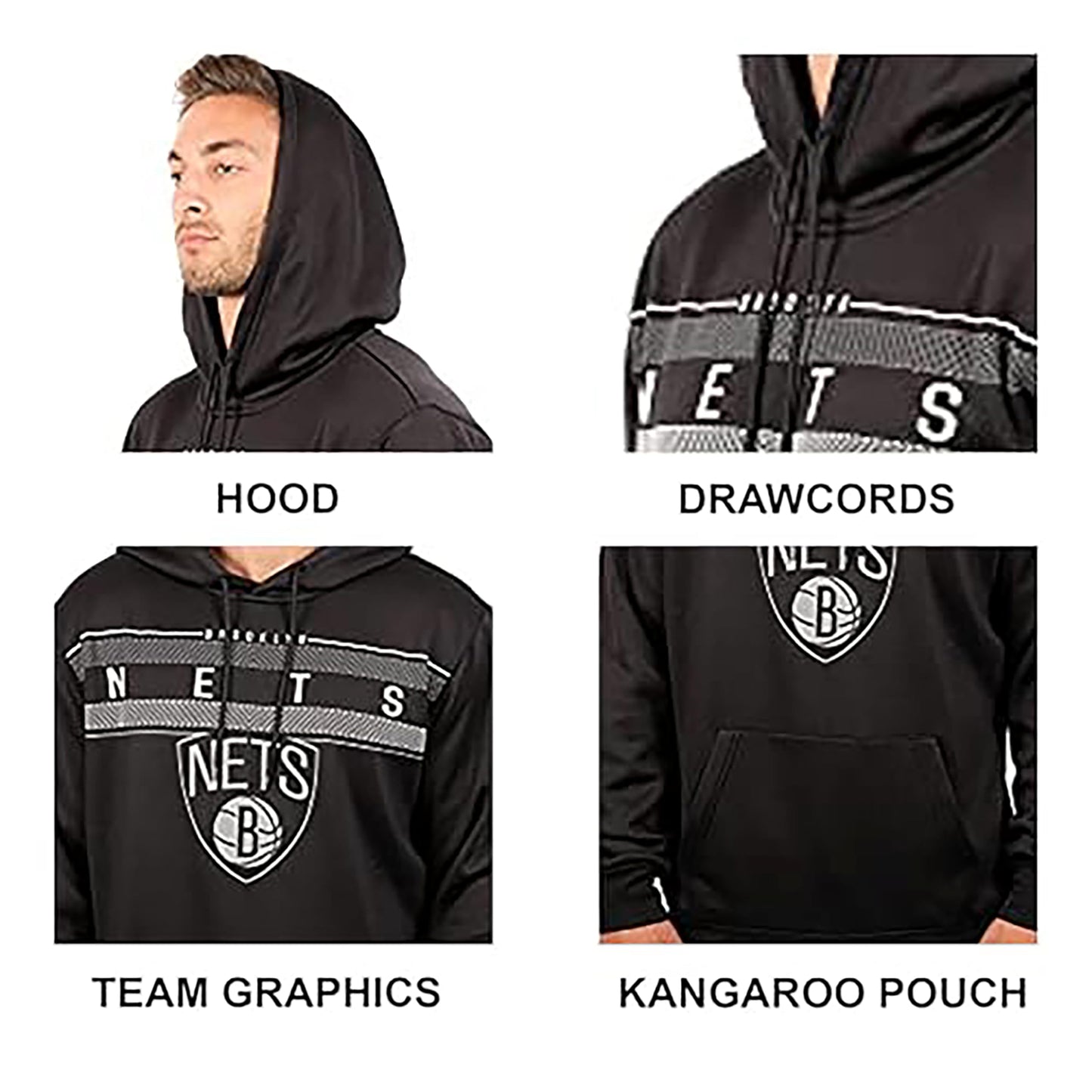 Ultra Game NBA Men's Fleece Hoodie Pullover Sweatshirt Poly Midtown Black