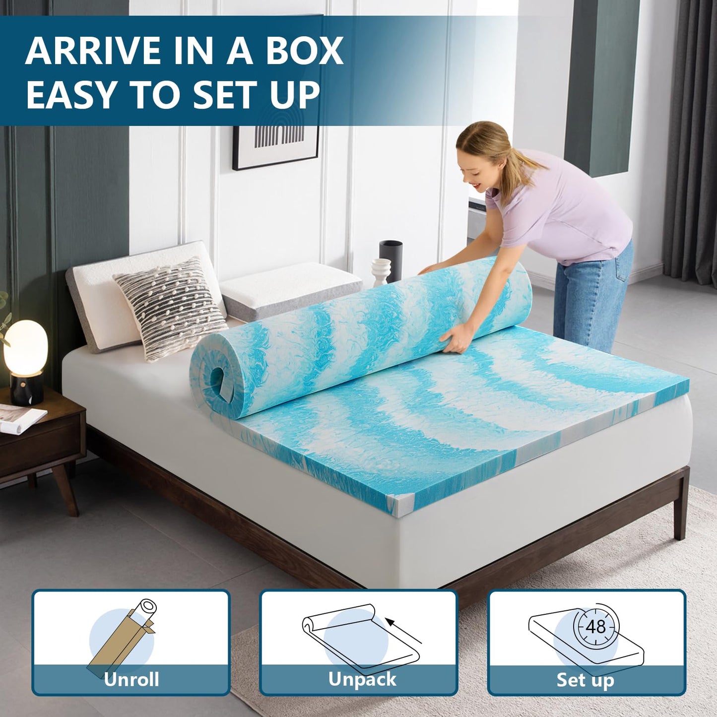 SakuraHome 2 Inch Memory Foam Mattress Topper, Soft Gel Infused Mattress Pad, Bed Topper, CertiPUR-US Certified, Queen Size