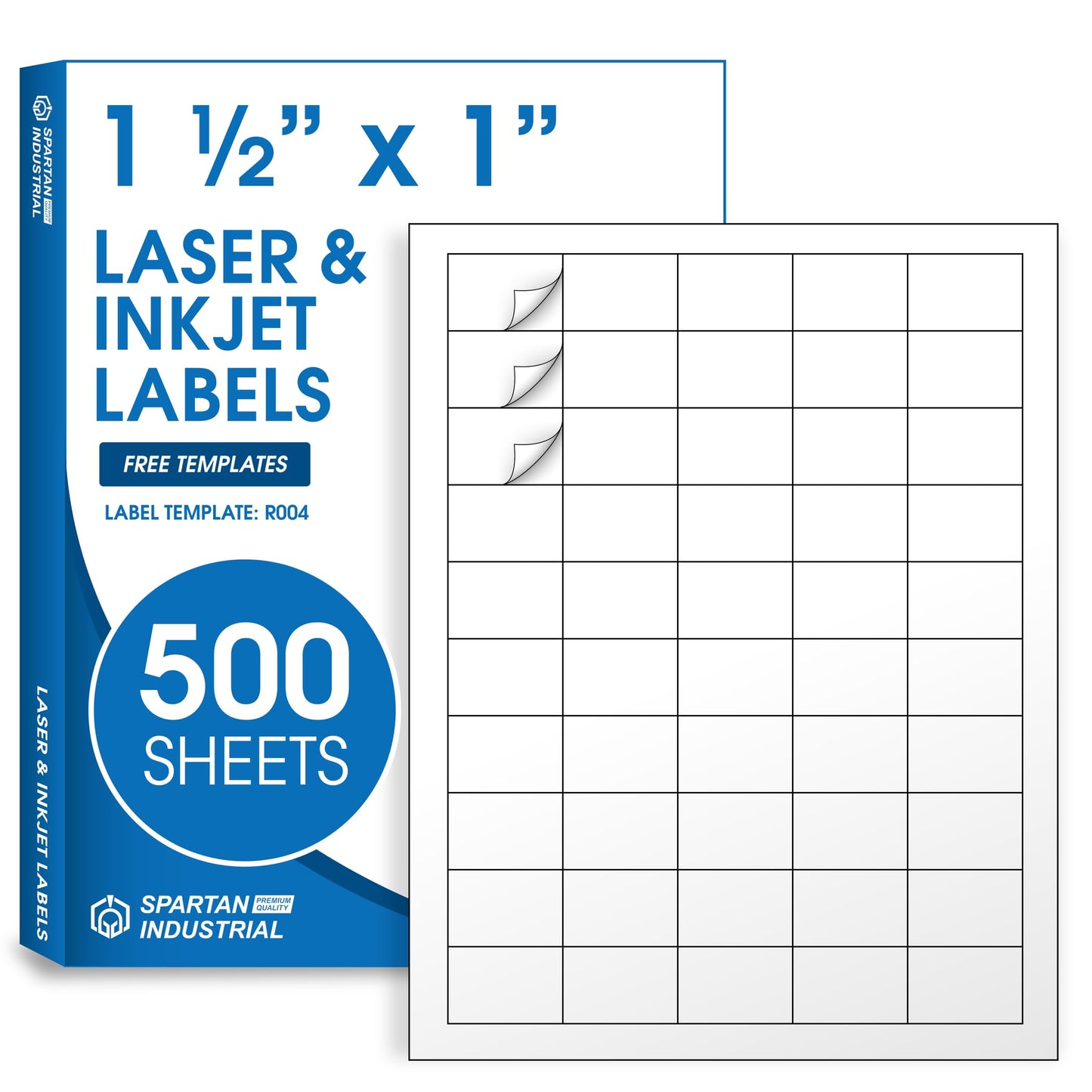 1 1/2" X 1" Printable Labels Compatible with Inkjet and Laser Printers - 500 Sheets, 25000 Total Paper Stickers for Return Addresses, UPC and EAN Barcodes - Spartan Industrial Template R004