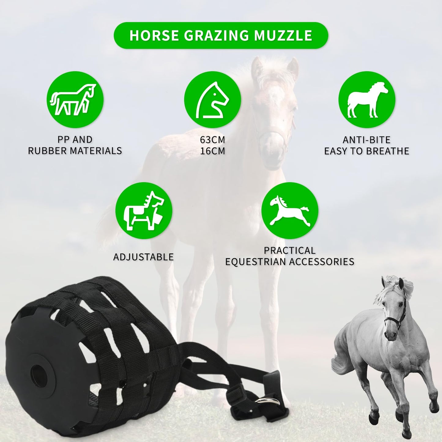 Horse Grazing Muzzle, Easy Breathe Anti Biting Comfortable Wear Horse Mouth Cover, Adjustable Horse Mouth Cover with Large Holes Anti Biting Horse Muzzles for Equestrian